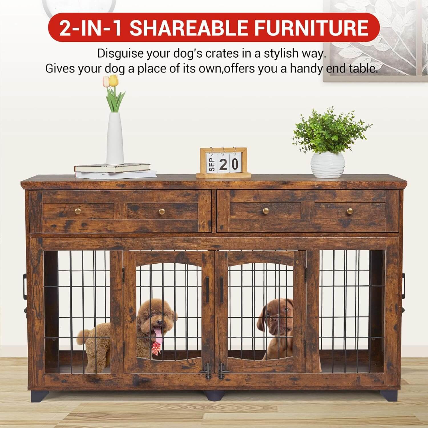 Garvee 58" Double Dog Crate Furniture