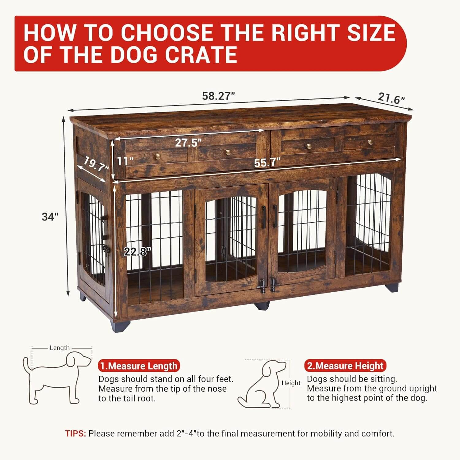 Garvee 58" Double Dog Crate Furniture