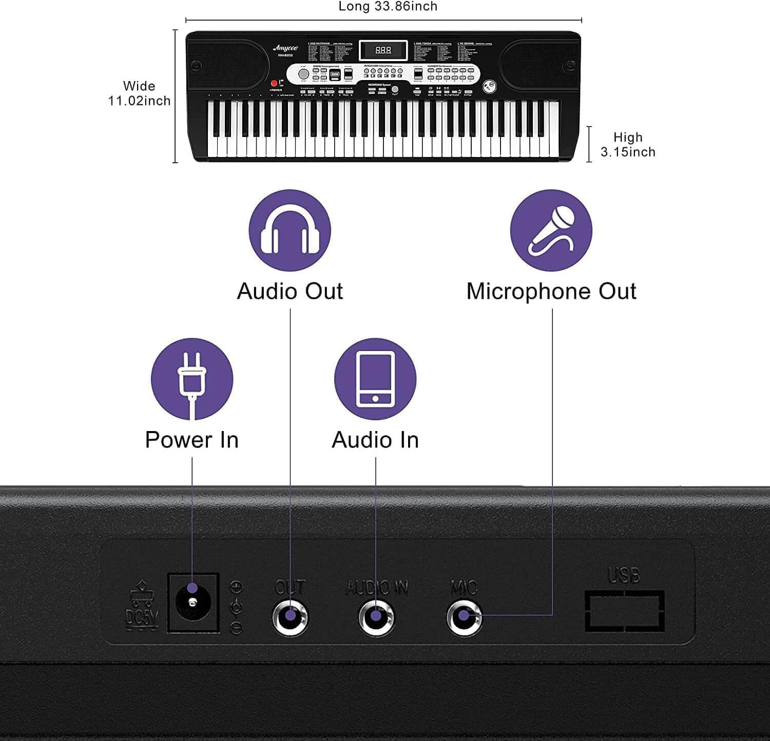 Garvee 61-Key Portable Electric Keyboard Digital Piano Set