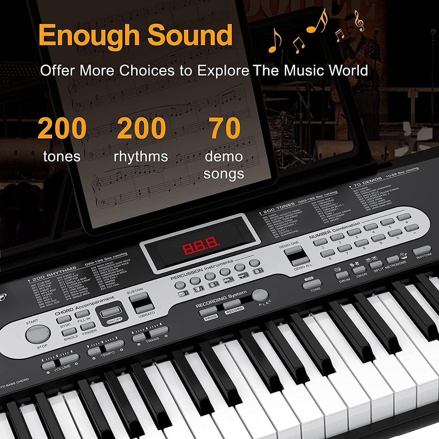 Garvee 61-Key Portable Electric Keyboard Digital Piano Set