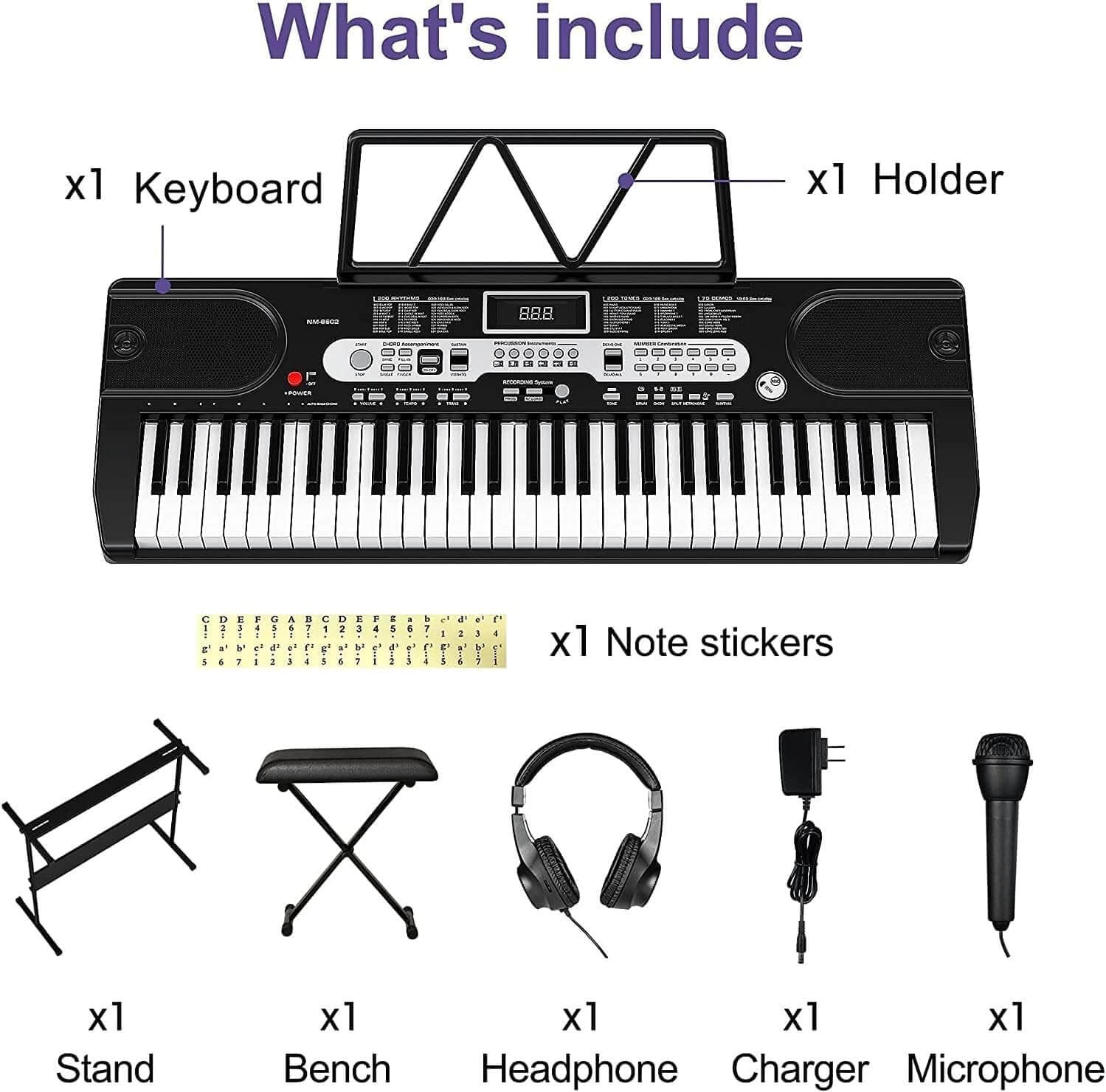 Garvee 61-Key Portable Electric Keyboard Digital Piano Set