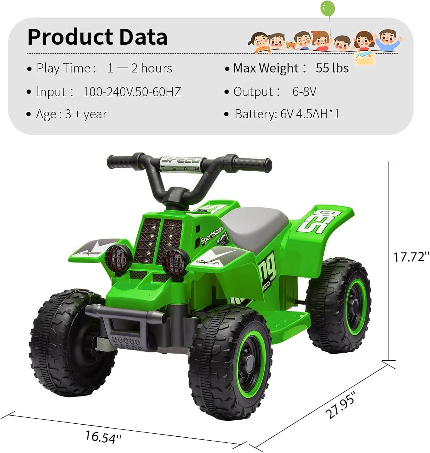 Garvee 6V Dirt Quad 4 Wheeler Kids' Electric All-Terrain Vehicle ATV