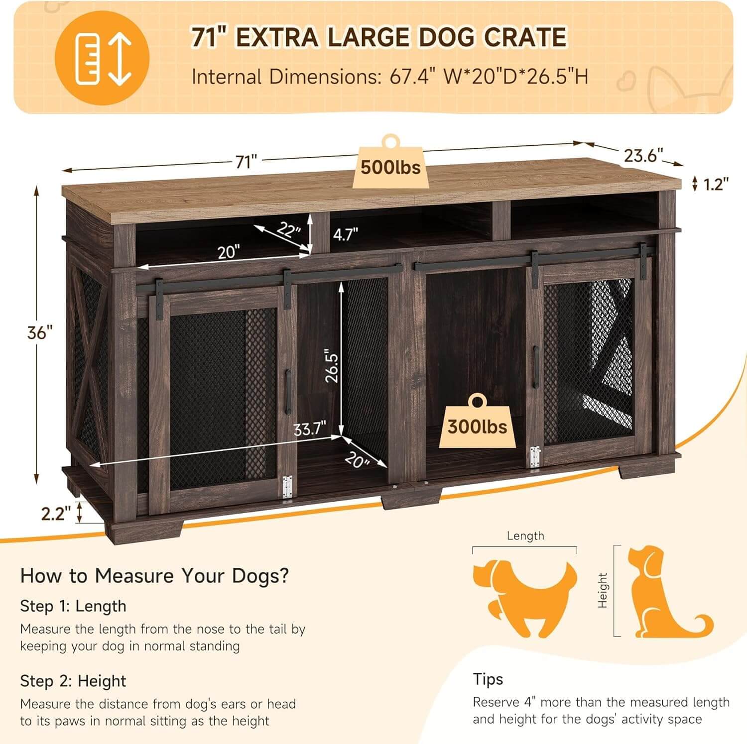 Garvee 71" Double Dog Crate Furniture