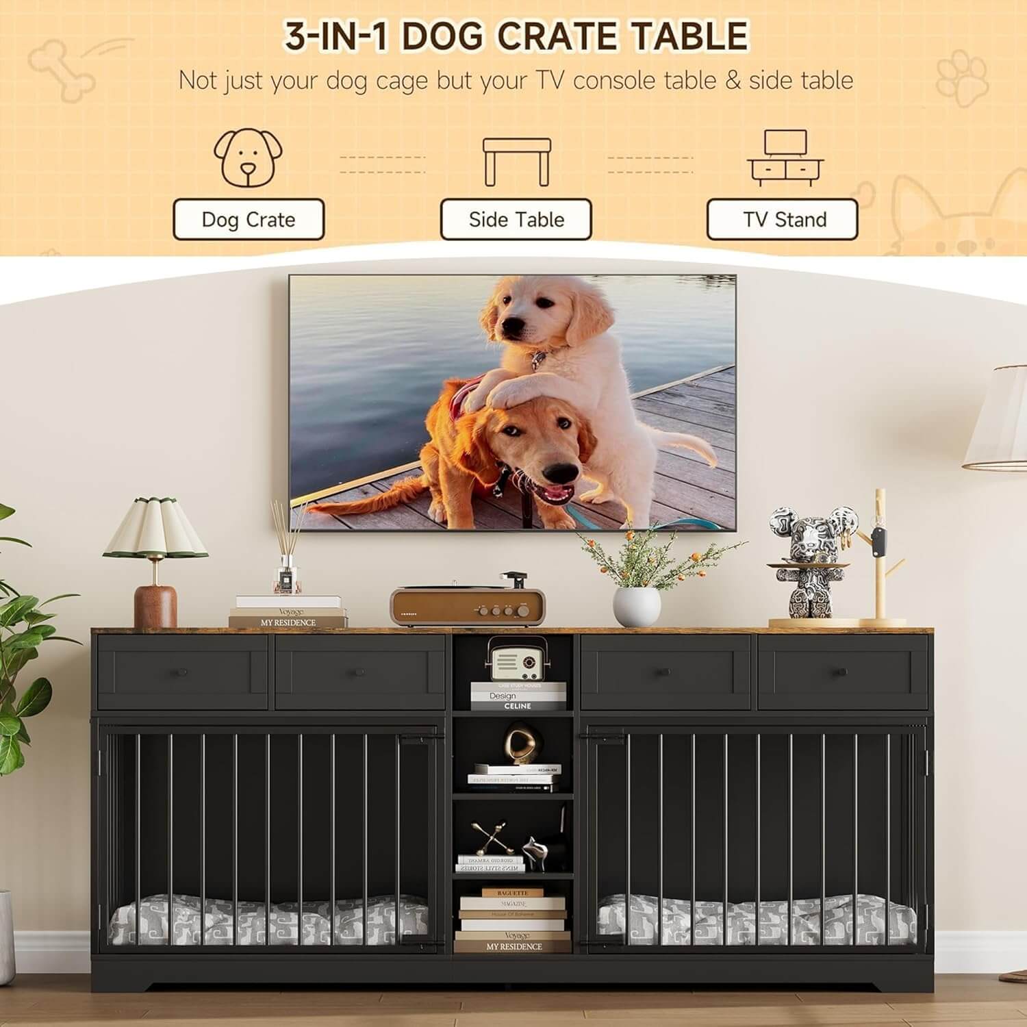 Garvee 82" Double Dog Crate Furniture