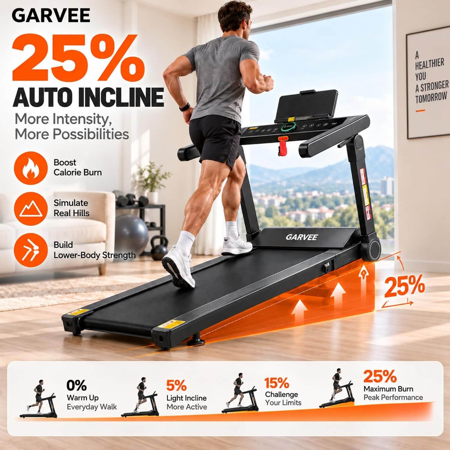 Garvee Auto Incline Foldable Treadmill