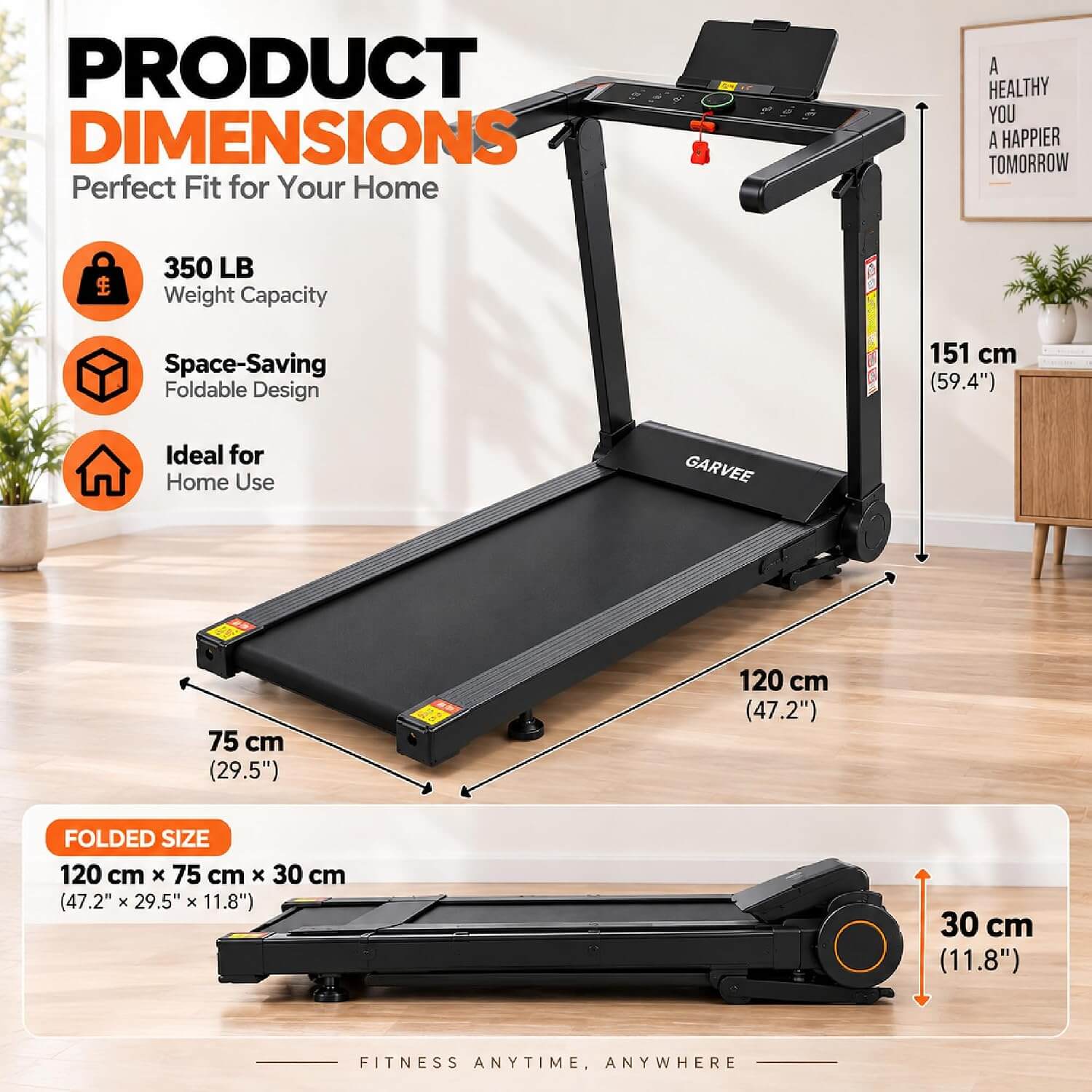 Garvee Auto Incline Foldable Treadmill