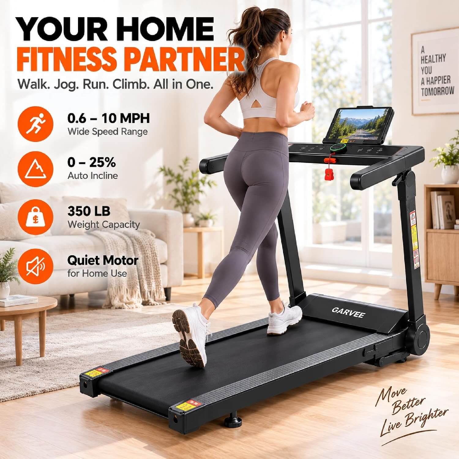 Garvee Auto Incline Foldable Treadmill