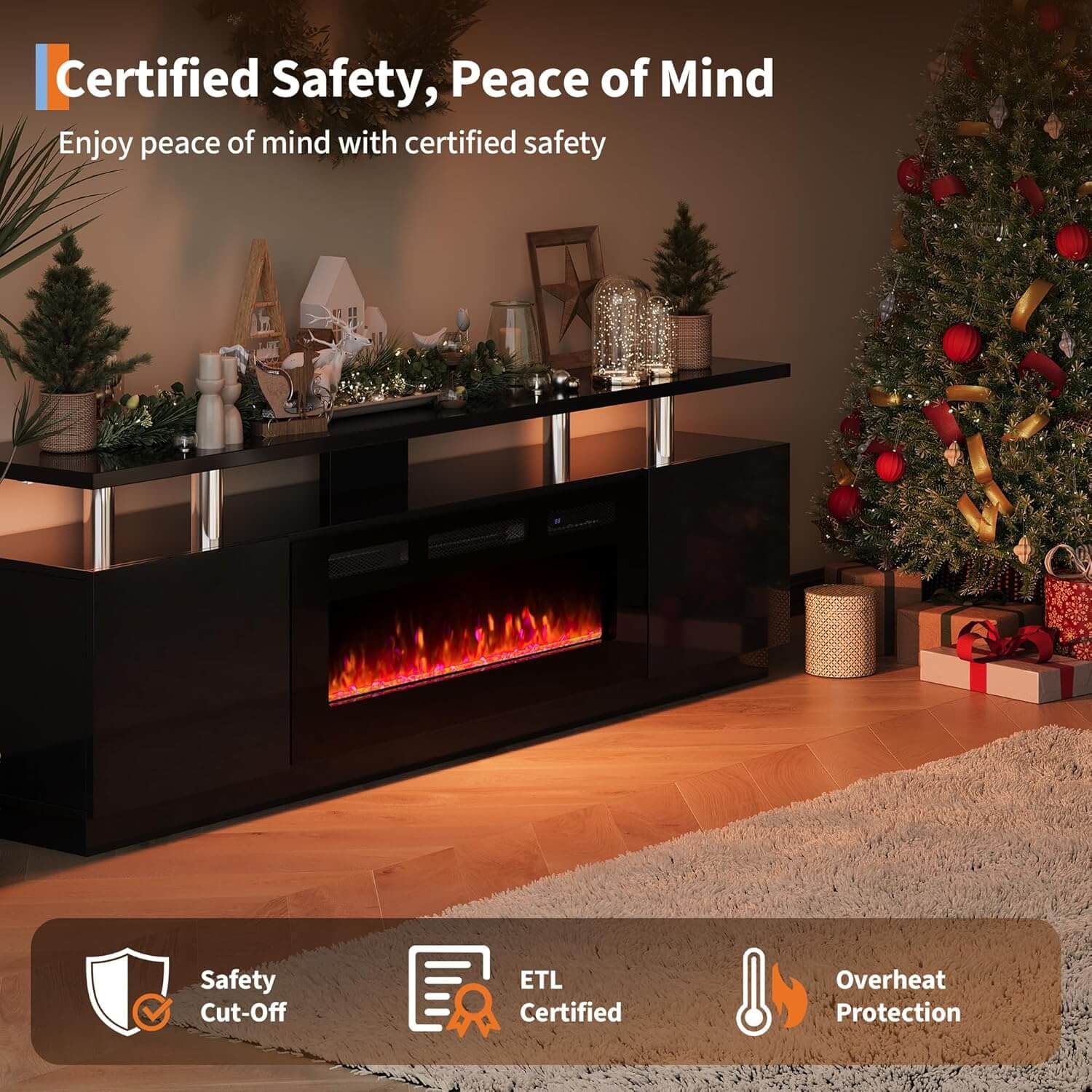 Garvee Entertainment Center 70" TV Stand with 36" Electric Fireplace