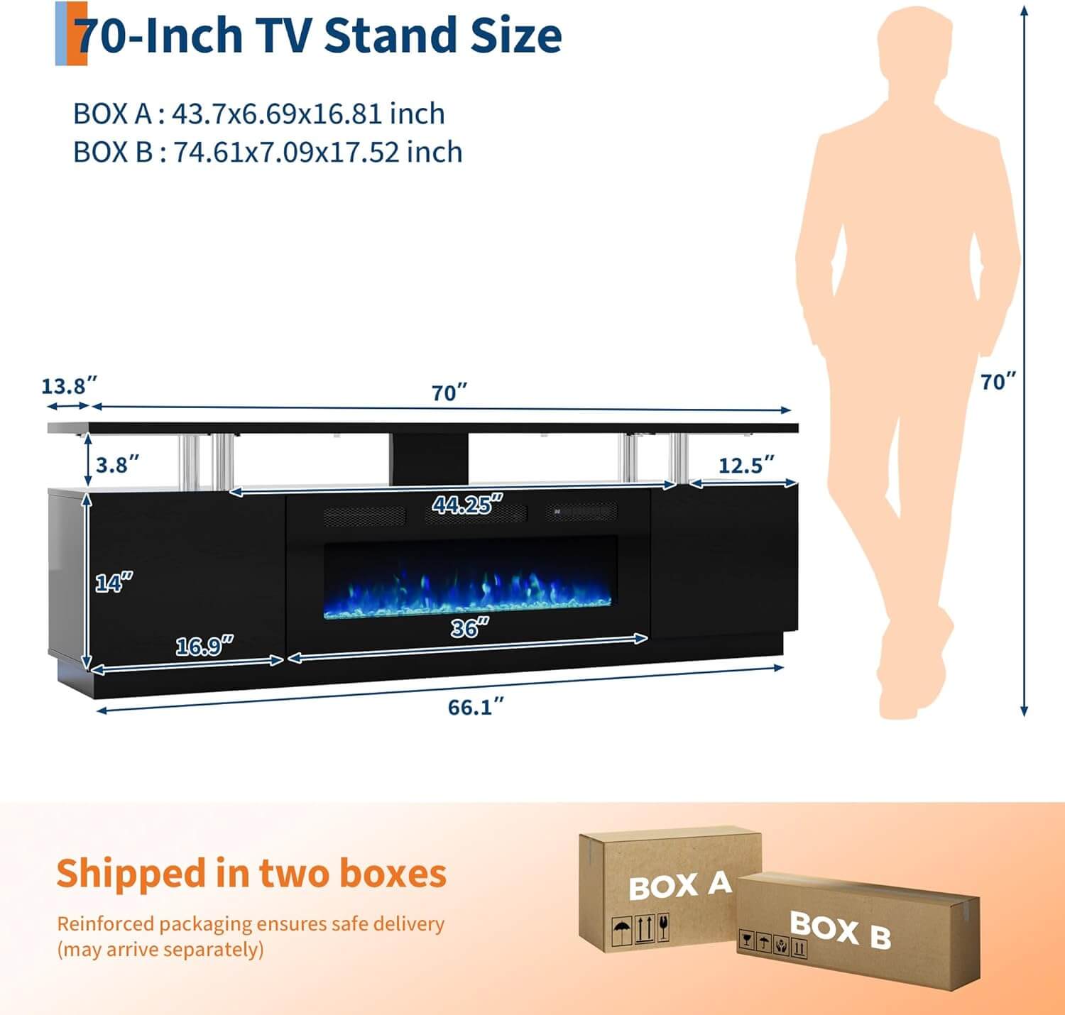 Garvee Entertainment Center 70" TV Stand with 36" Electric Fireplace