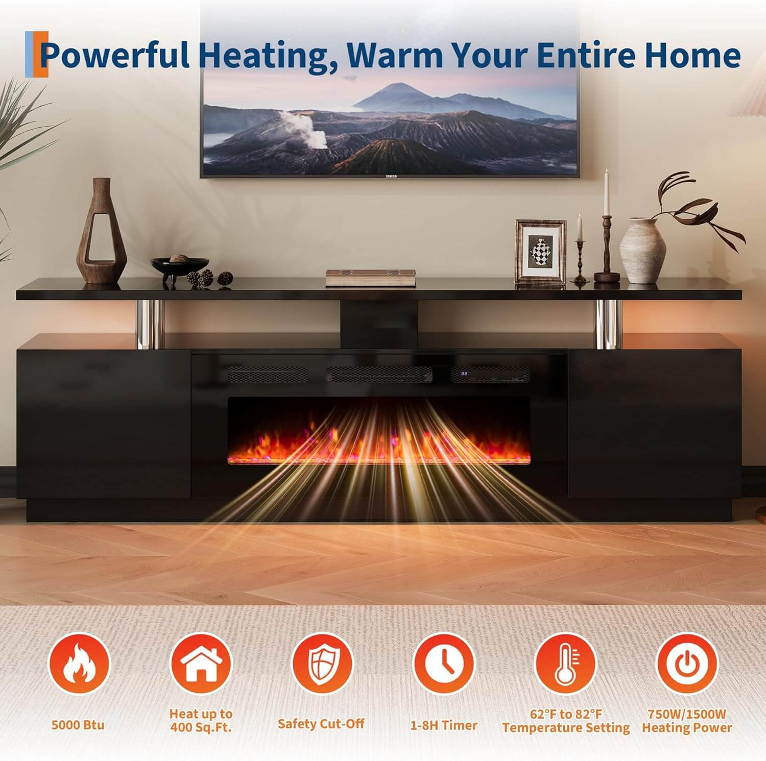 Garvee Entertainment Center 70" TV Stand with 36" Electric Fireplace