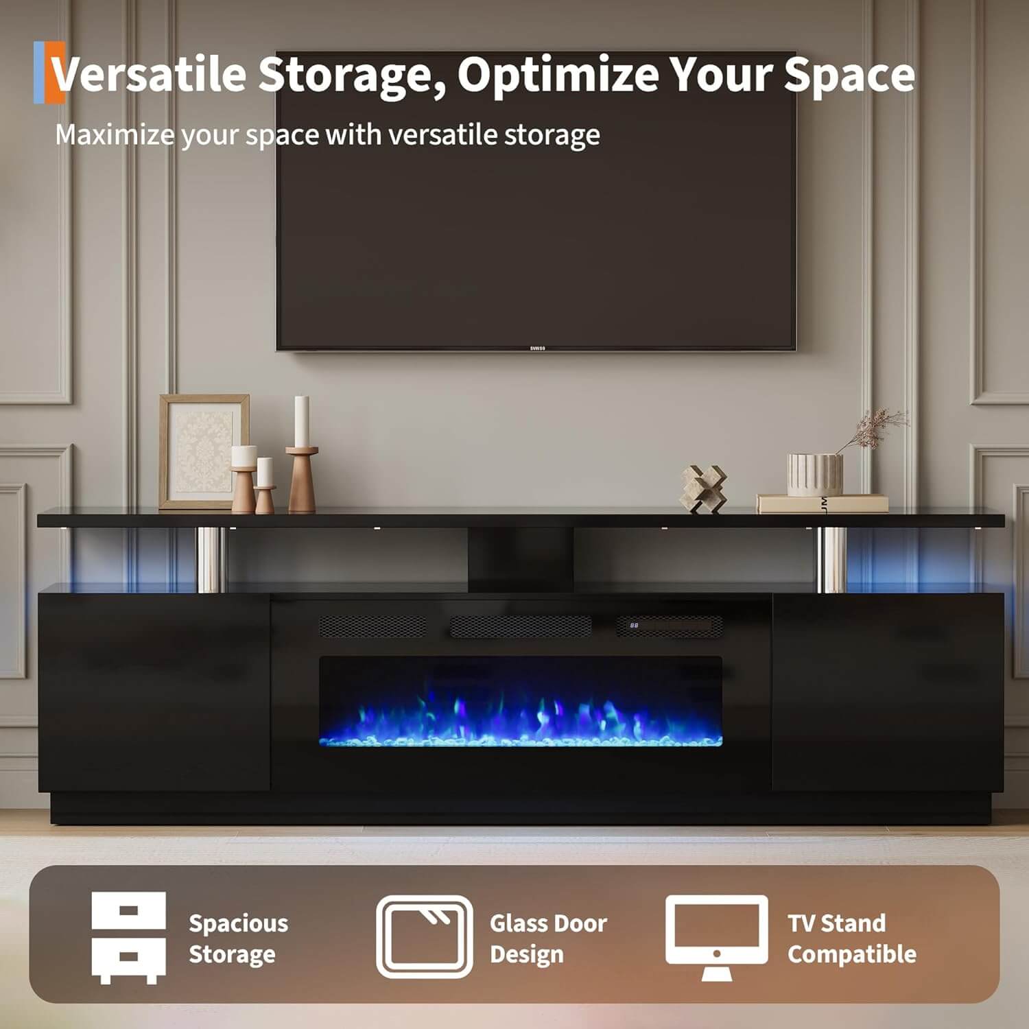 Garvee Entertainment Center 70" TV Stand with 36" Electric Fireplace