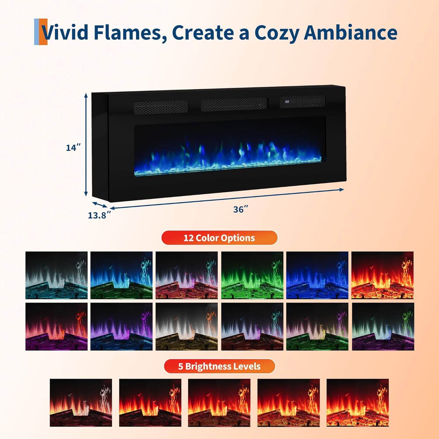 Garvee Entertainment Center 70" TV Stand with 36" Electric Fireplace