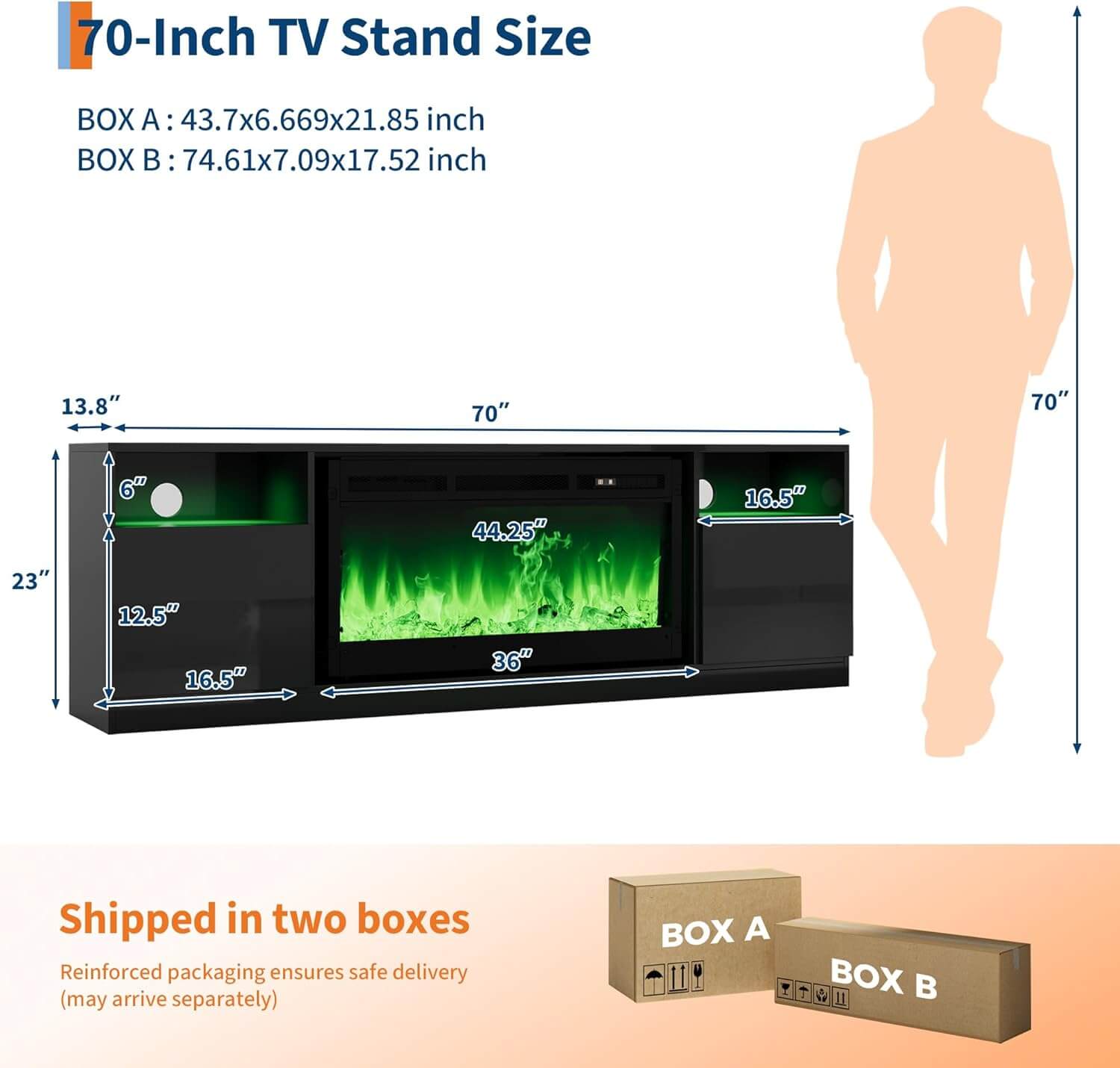 Garvee Entertainment Center 70" TV Stand with 36" Electric Fireplace