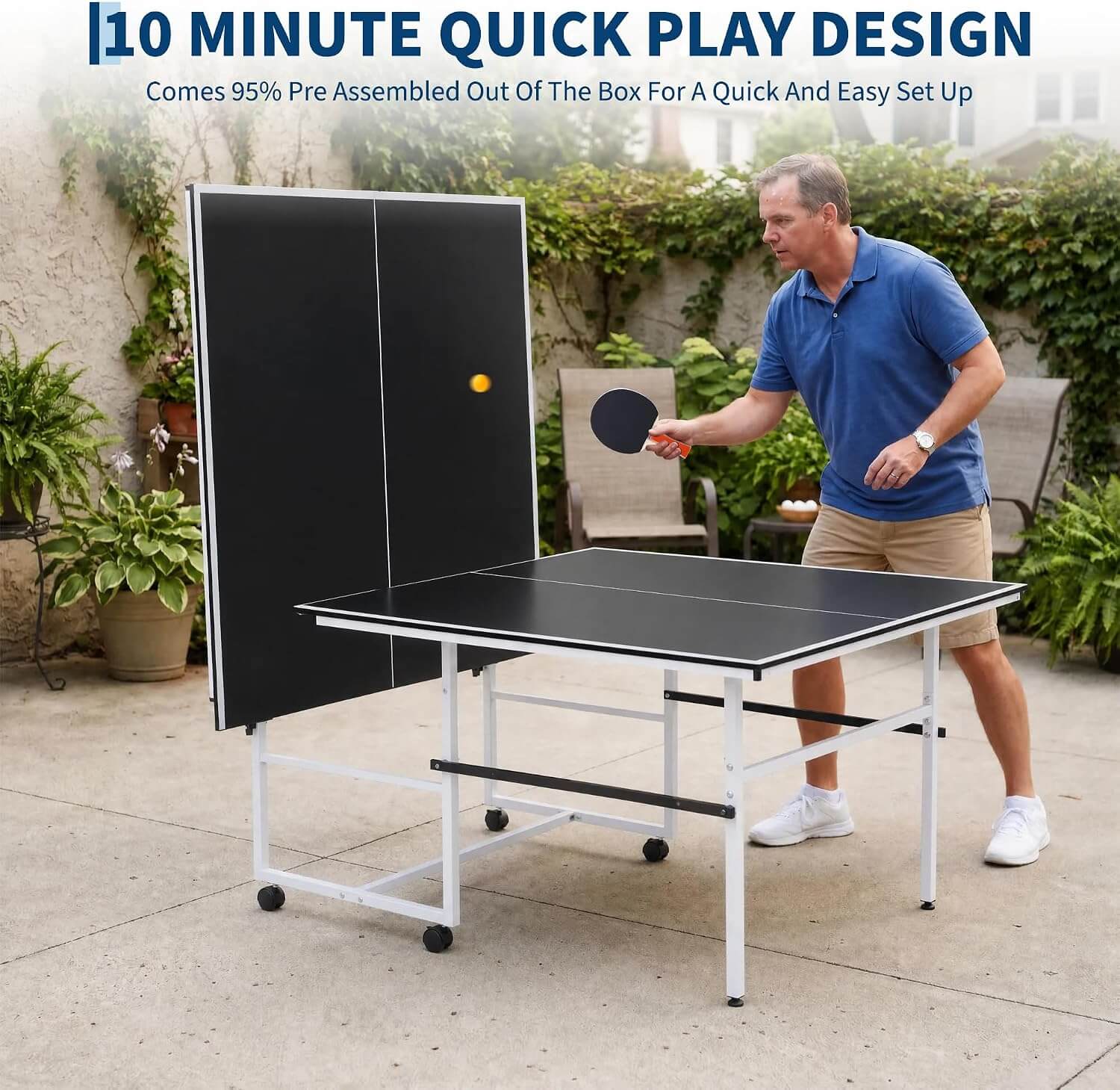 Garvee FDHSD 8ft Portable Ping Pong Table Tennis Table