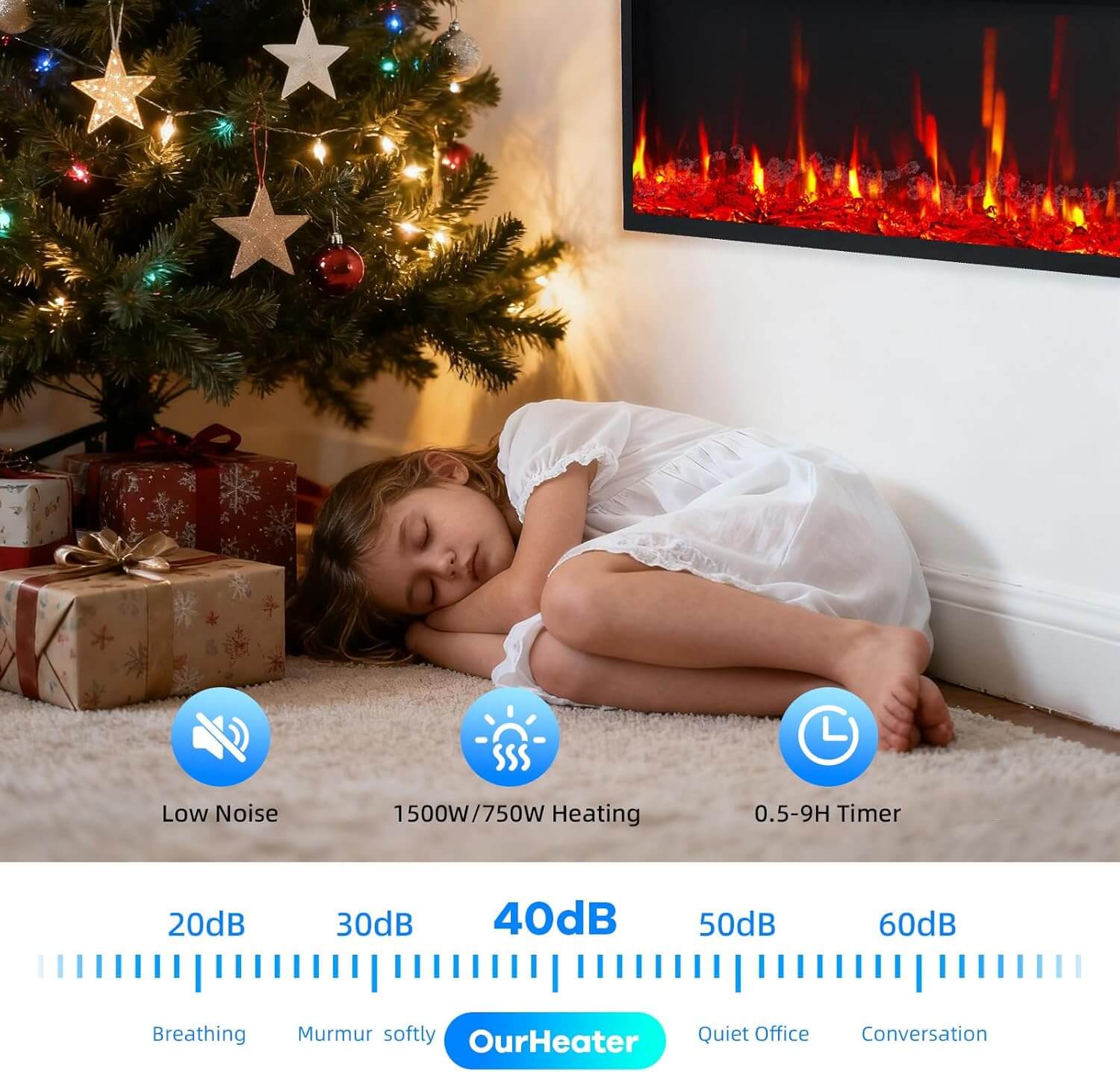 Garvee Wall Mounted/Recessed Electric Fireplace, Remote Control