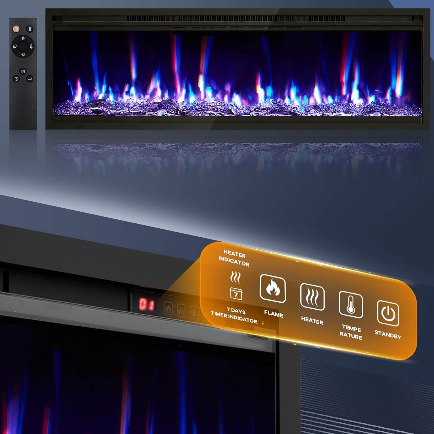 Garvee Wall Mounted/Recessed Electric Fireplace, Remote Control