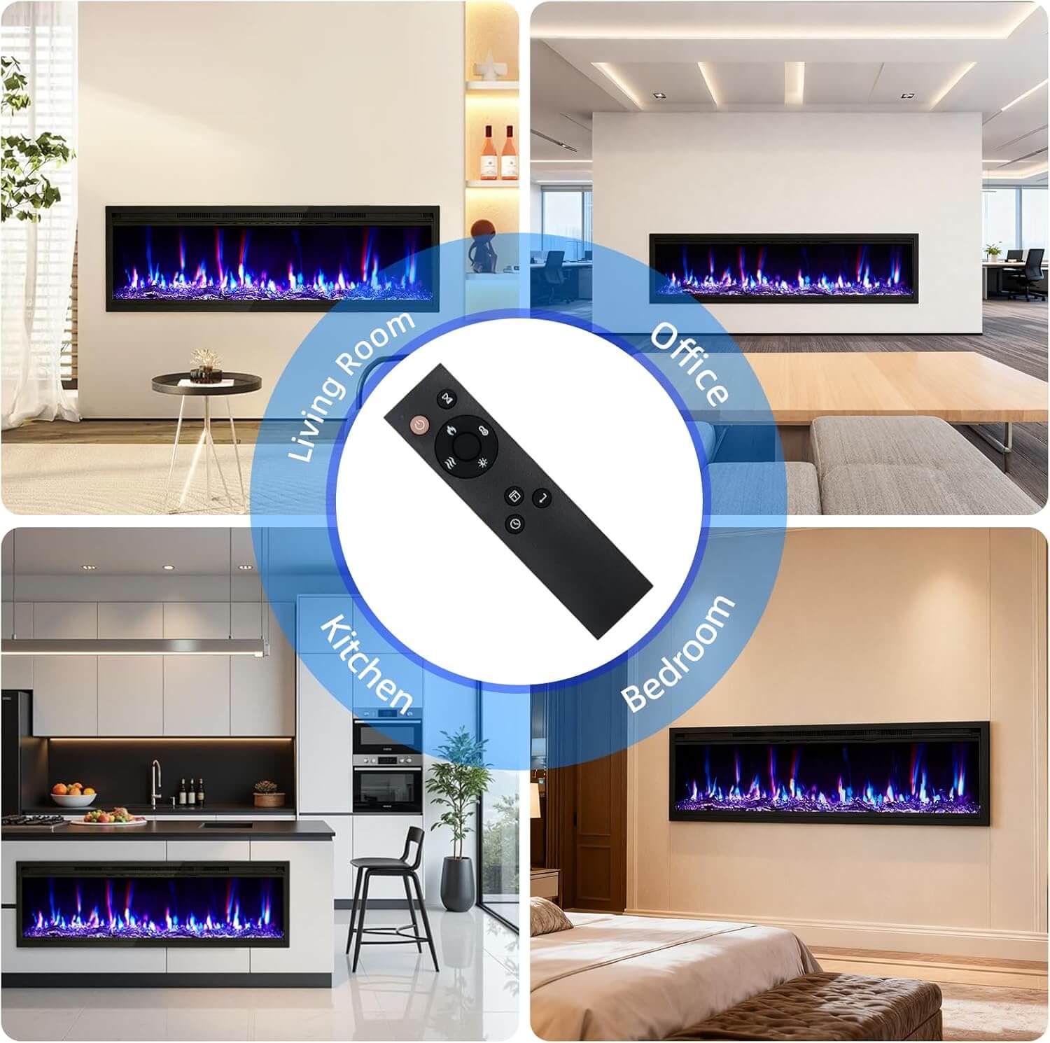 Garvee Wall Mounted/Recessed Electric Fireplace, Remote Control