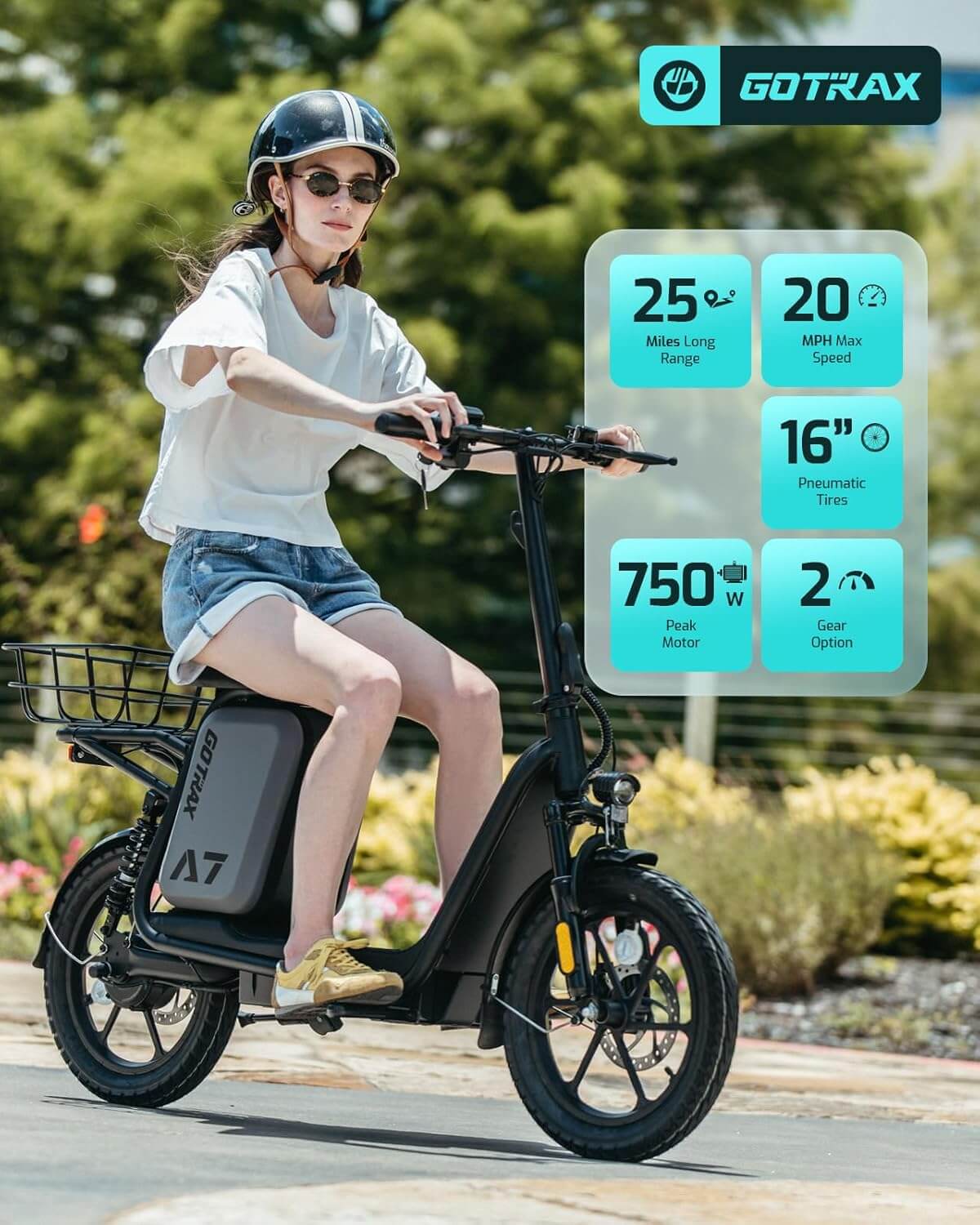 Gotrax A7 500W Dual Suspension Electric Scooter with Seat, Rear Basket