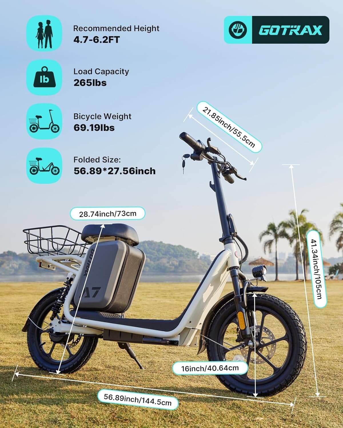 Gotrax A7 500W Dual Suspension Electric Scooter with Seat, Rear Basket