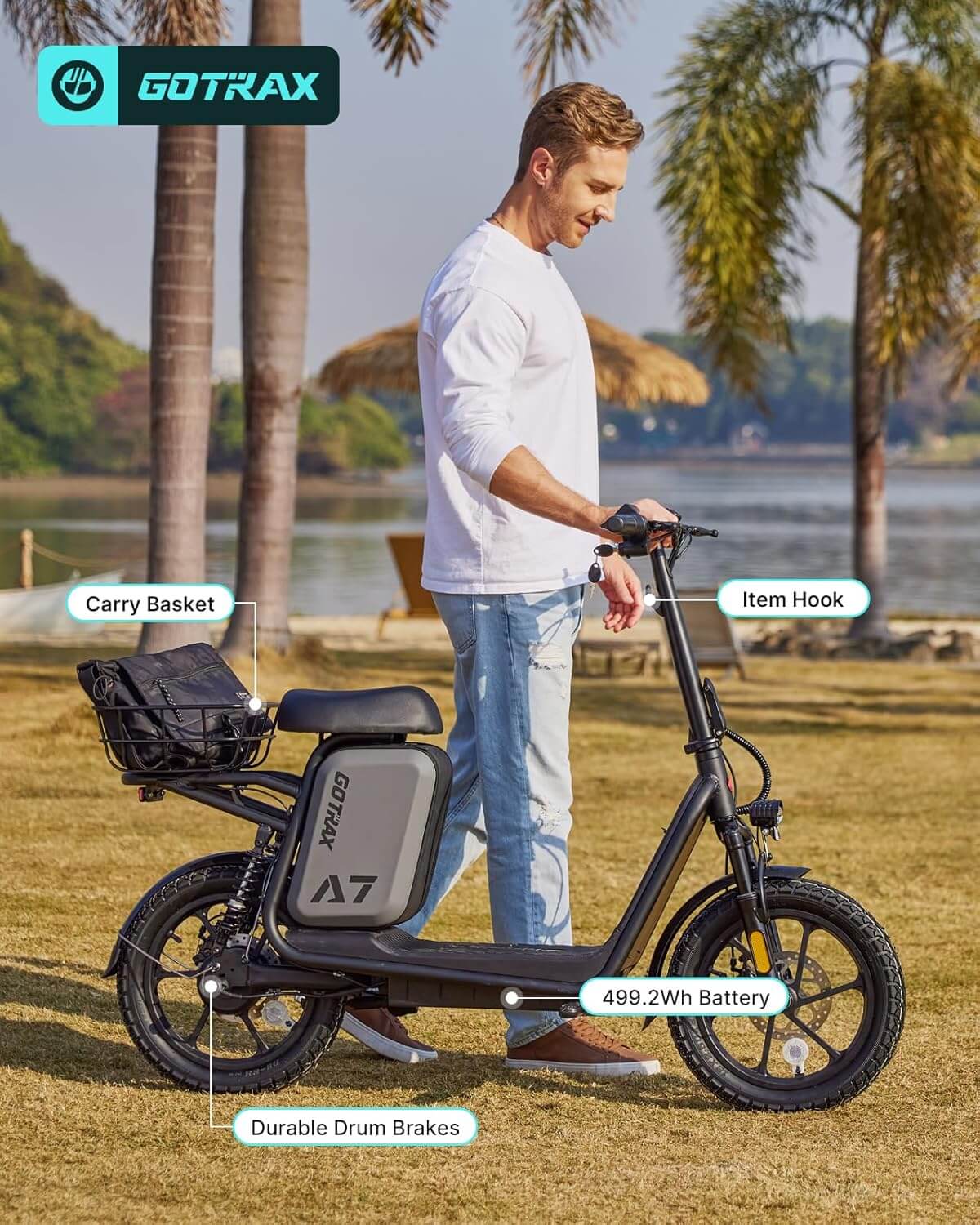 Gotrax A7 500W Dual Suspension Electric Scooter with Seat, Rear Basket