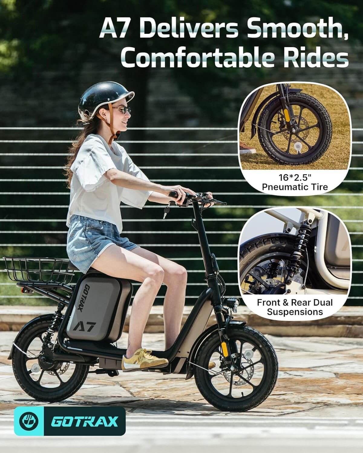 Gotrax A7 500W Dual Suspension Electric Scooter with Seat, Rear Basket