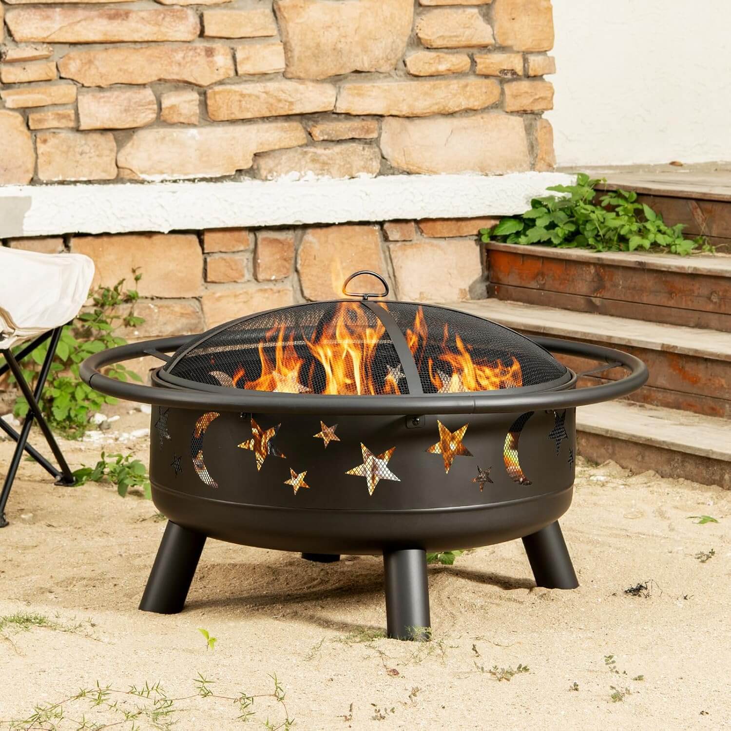 Grovelli Wood Burning Fire Pit, Mesh Cover