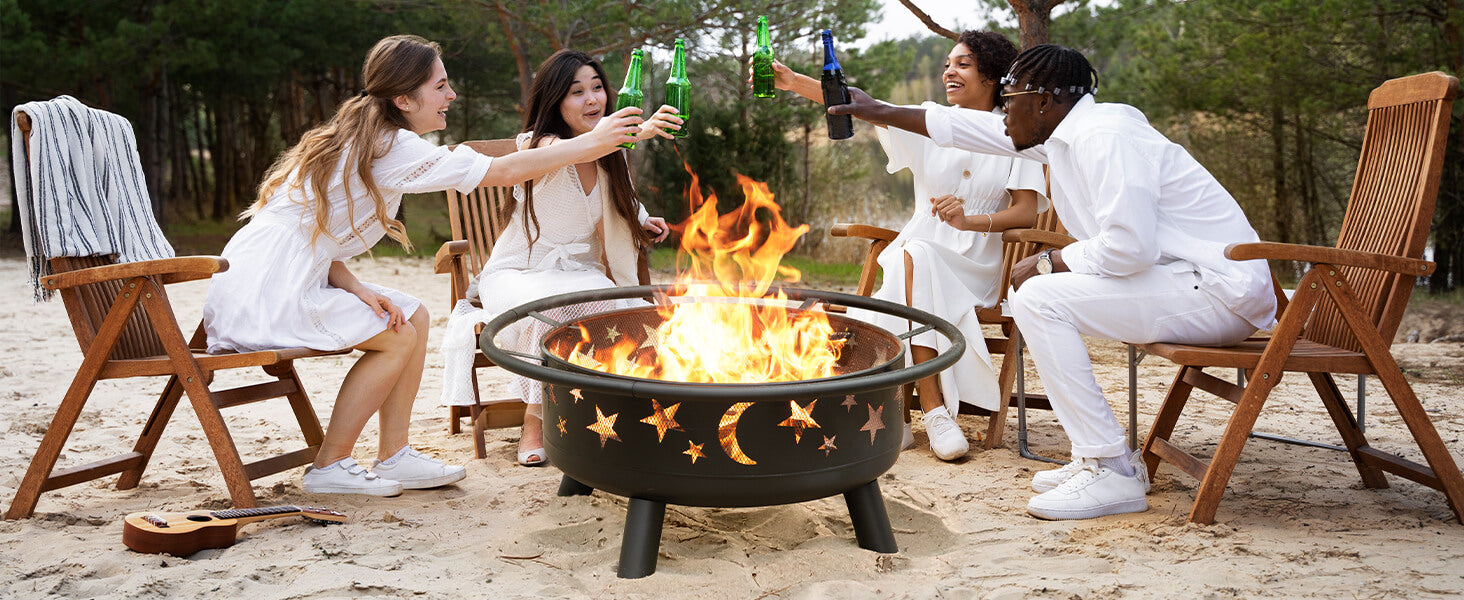 Grovelli Wood Burning Fire Pit, Mesh Cover