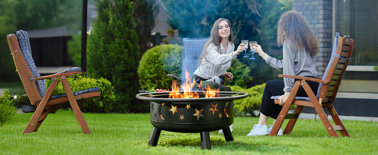 Grovelli Wood Burning Fire Pit, Mesh Cover