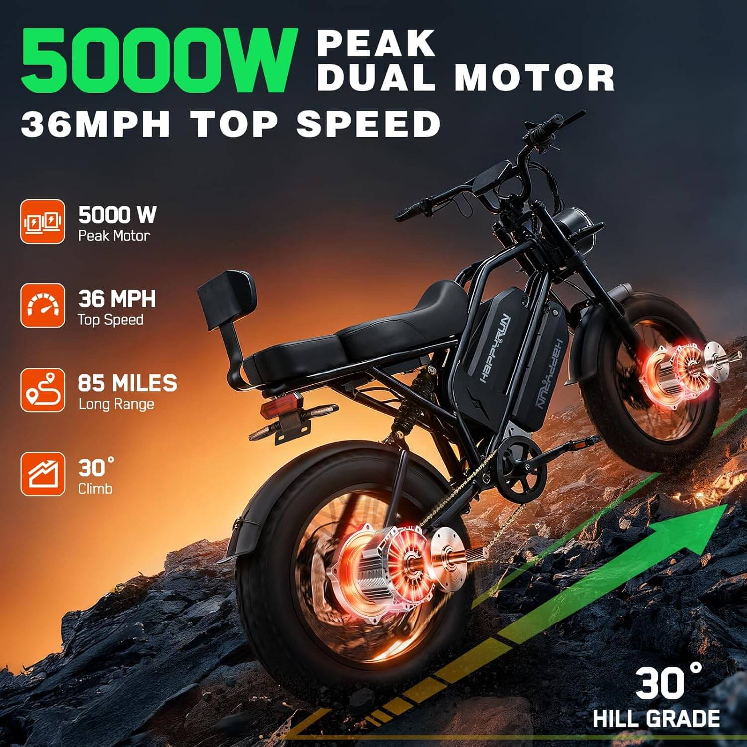 HAPPYRUN G70 Pro 5000W Dual Motor Fat Tire Electric Dirt Bike