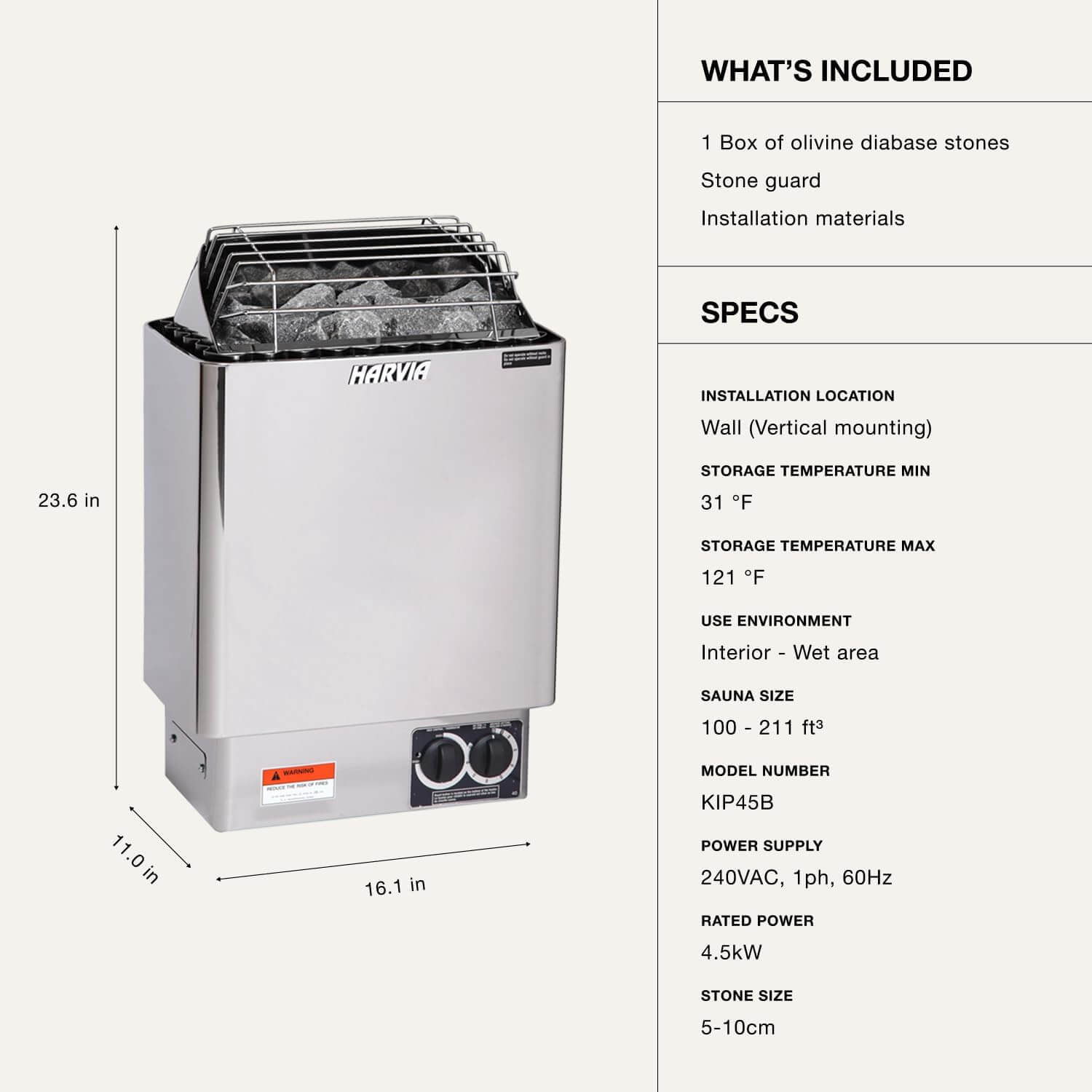 Harvia KIP Stainless Steel Electric Sauna Heater
