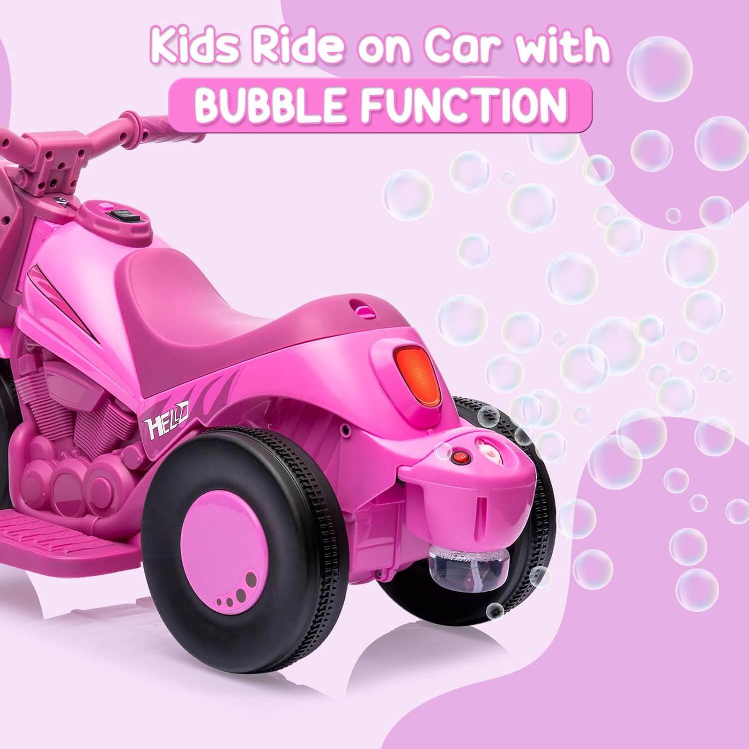 Hetoy Battery Powered Ride-On Electric Motorcycle, Bubble Machine