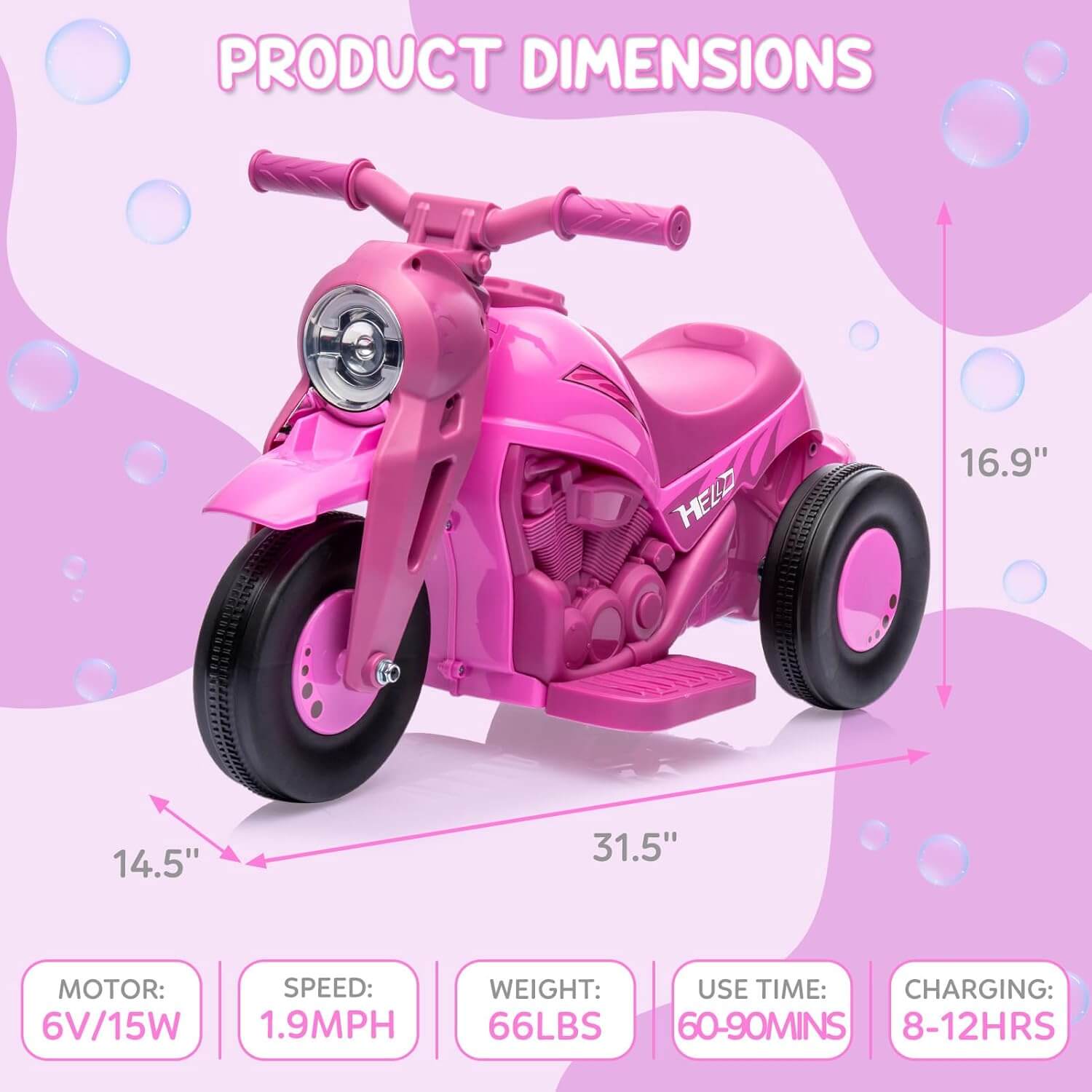 Hetoy Battery Powered Ride-On Electric Motorcycle, Bubble Machine