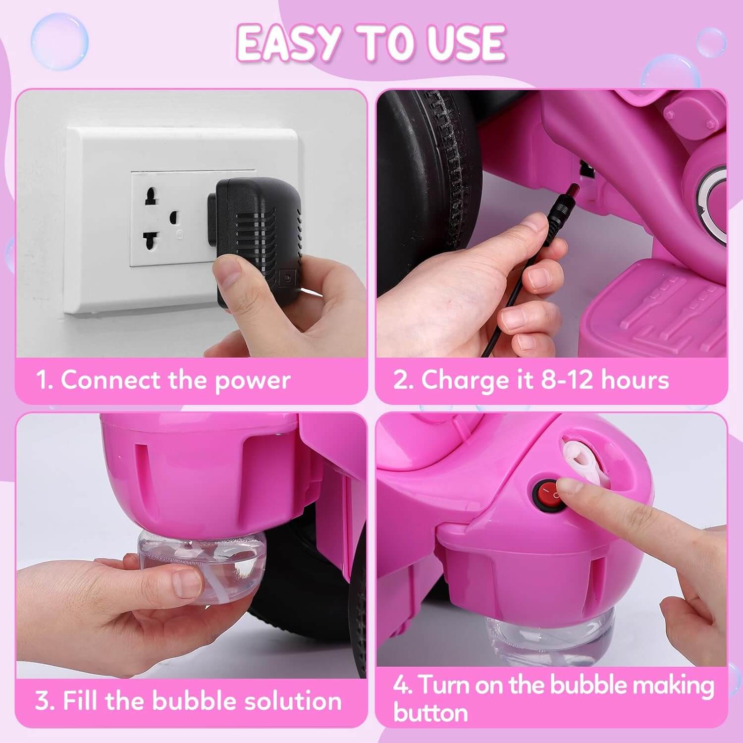 Hetoy Battery Powered Ride-On Electric Motorcycle, Bubble Machine