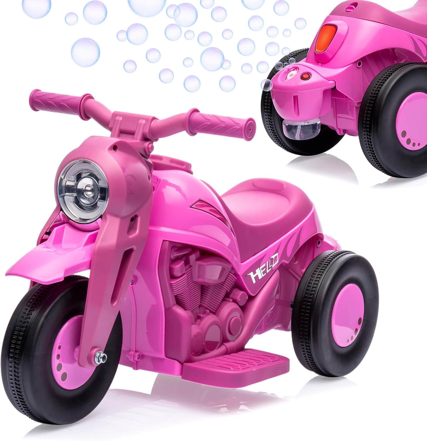 Hetoy Battery Powered Ride-On Electric Motorcycle, Bubble Machine