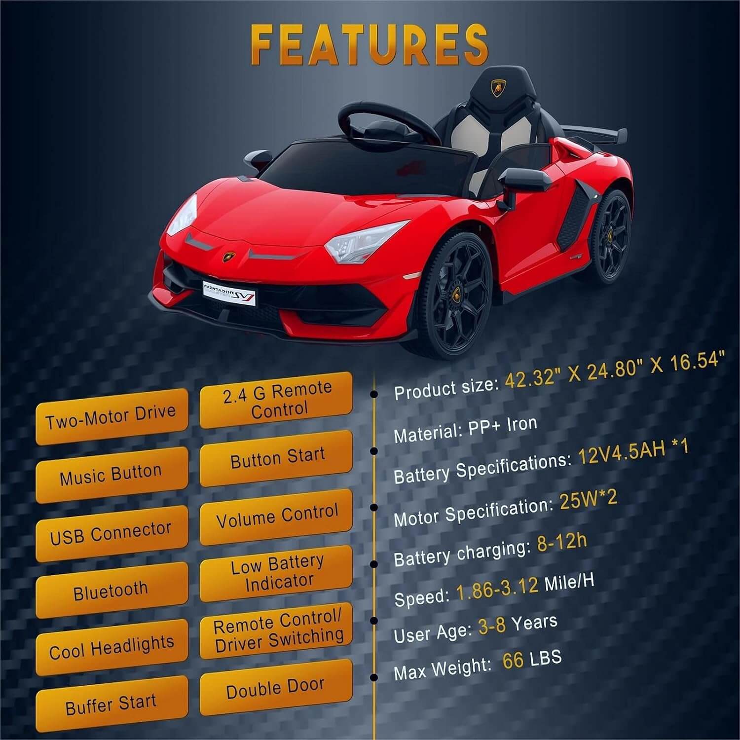 Hetoy LAMBORGHINI 12V Kids Electric Ride-On Car