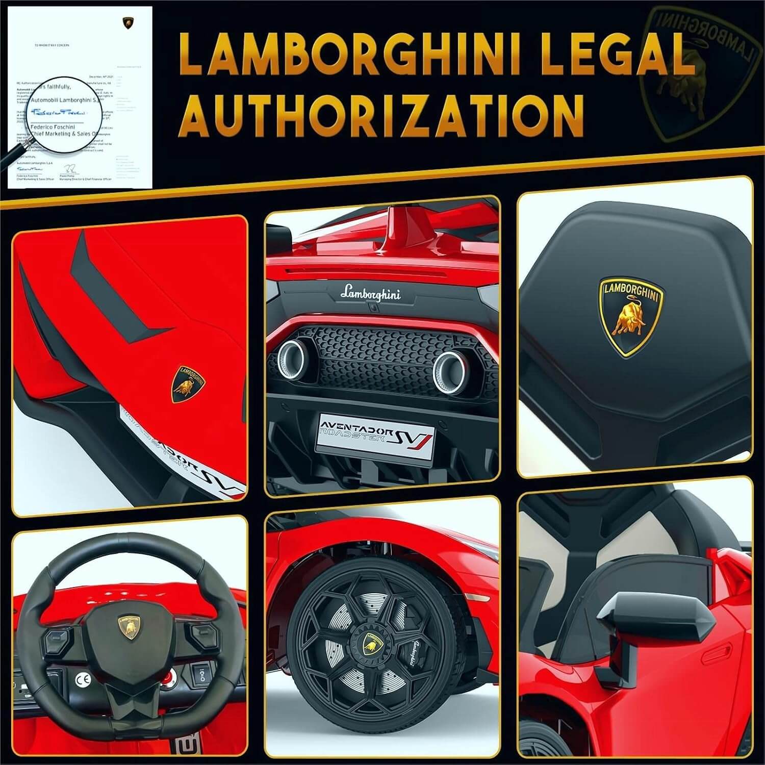 Hetoy LAMBORGHINI 12V Kids Electric Ride-On Car