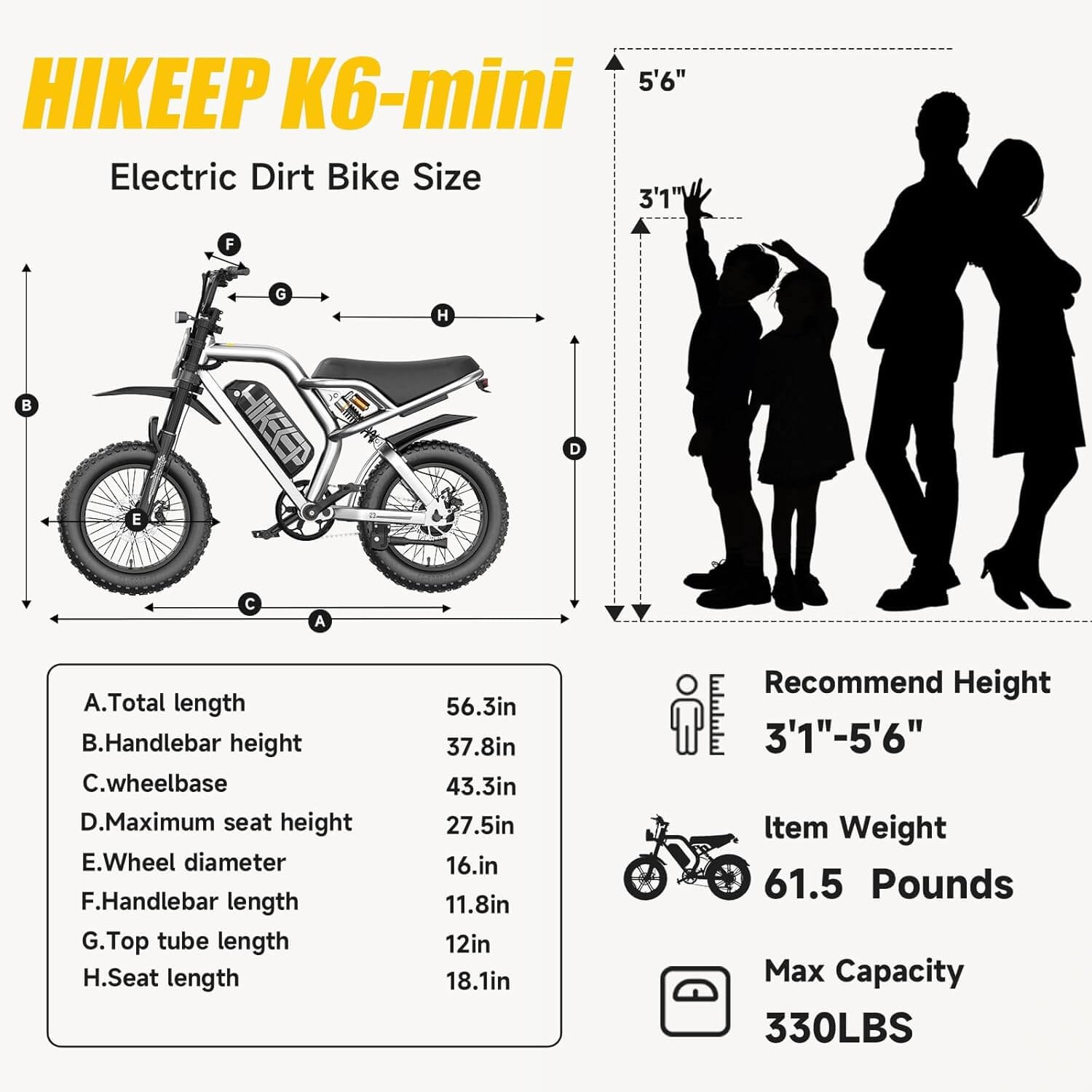 HiKeep K6-Mini 1500W 48V 15Ah Mid Drive Kids' Fat Tire Electric Dirt Bike