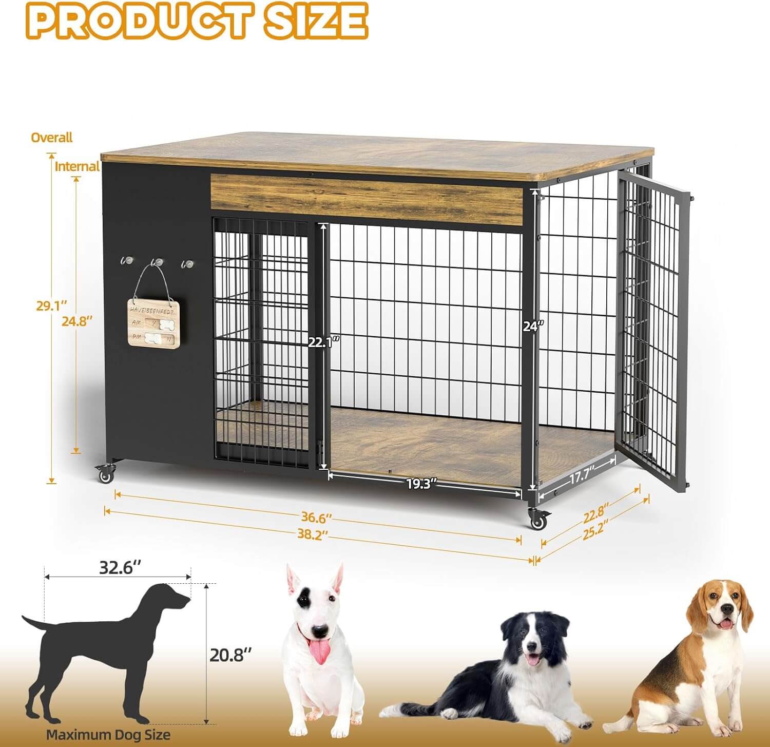 Hugcoz 38" Dual Door Wooden Dog Crate End Table