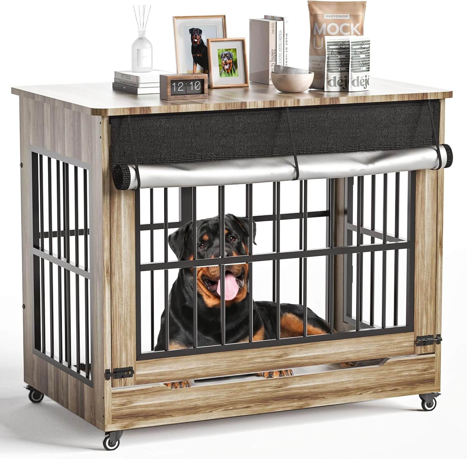 Hugcoz Double Door Wooden Dog Crate End Table
