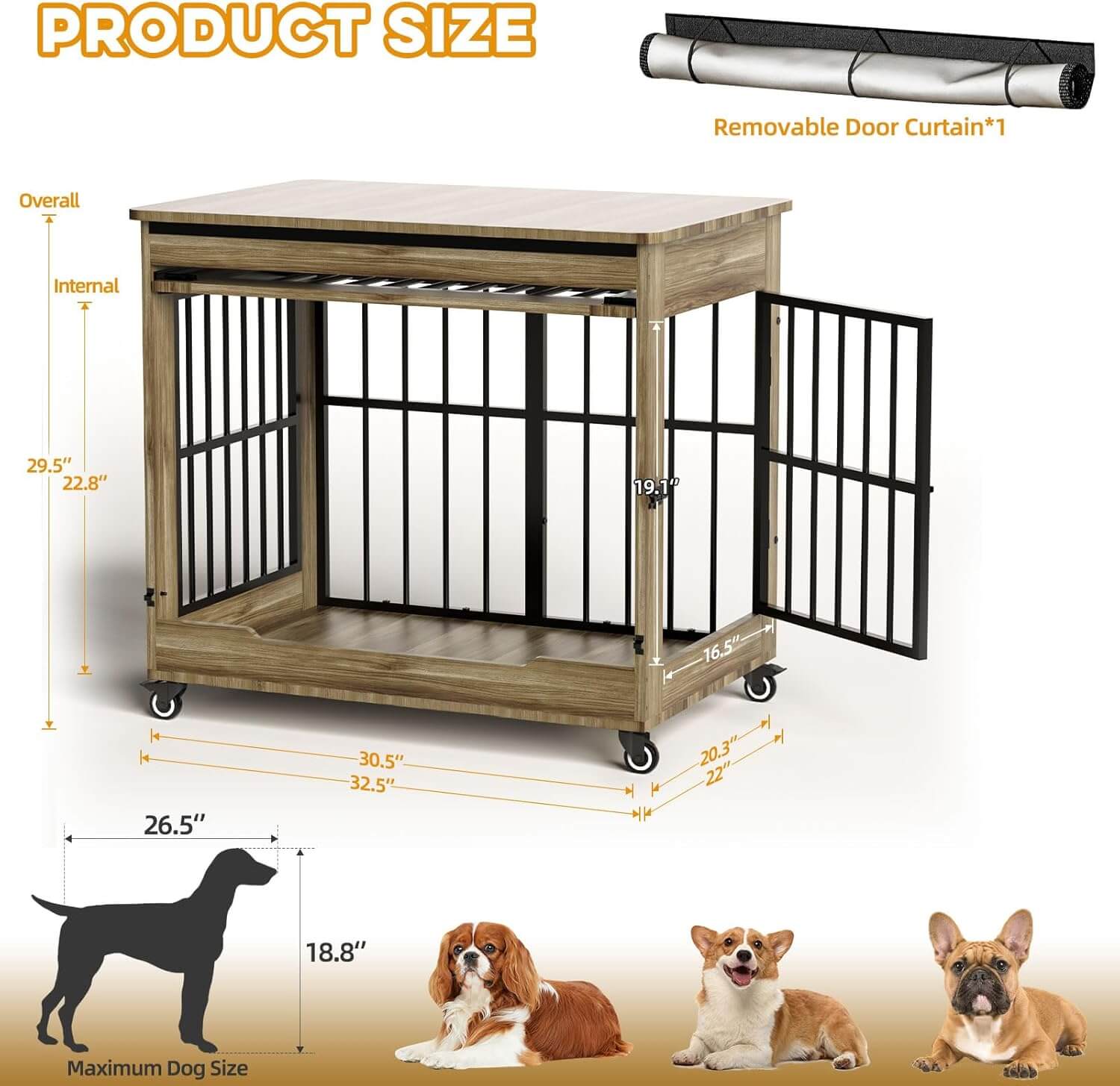 Hugcoz Double Door Wooden Dog Crate End Table