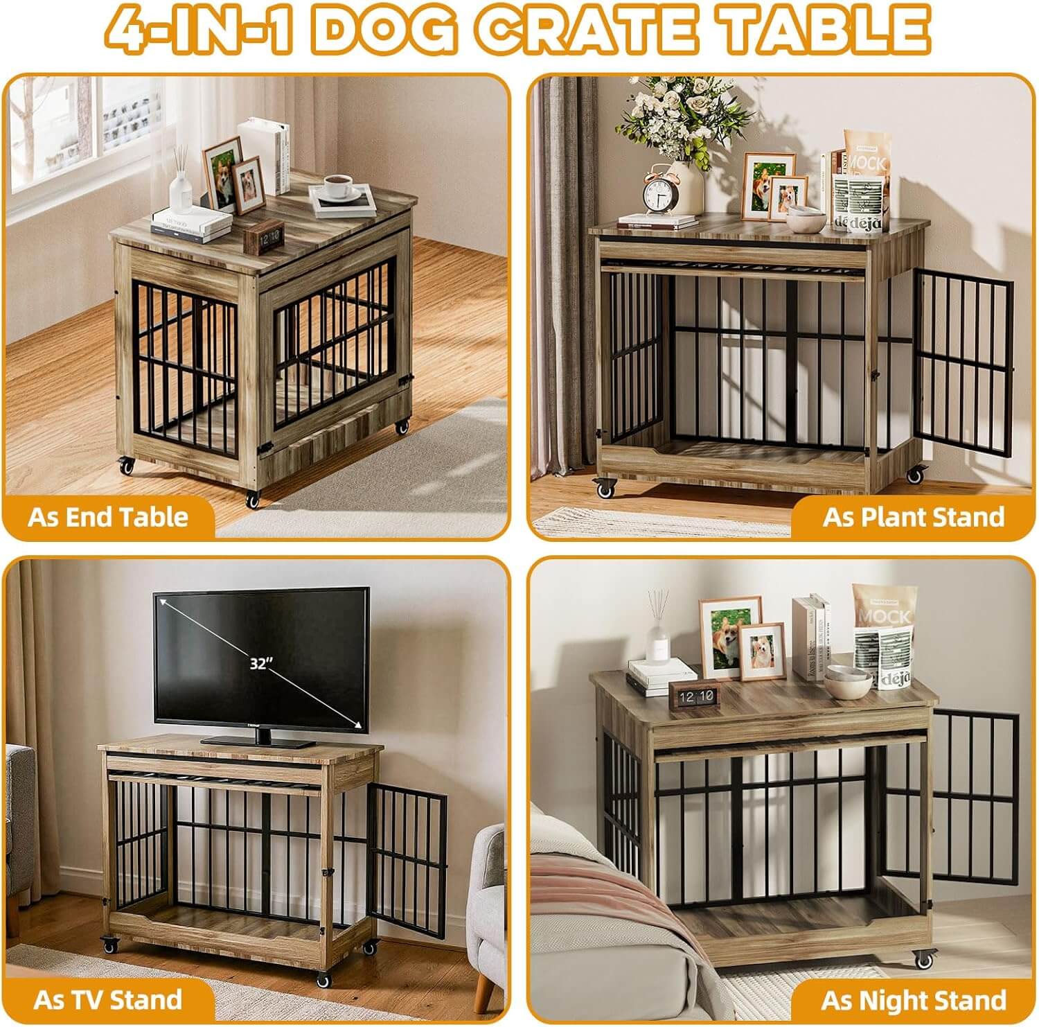 Hugcoz Double Door Wooden Dog Crate End Table