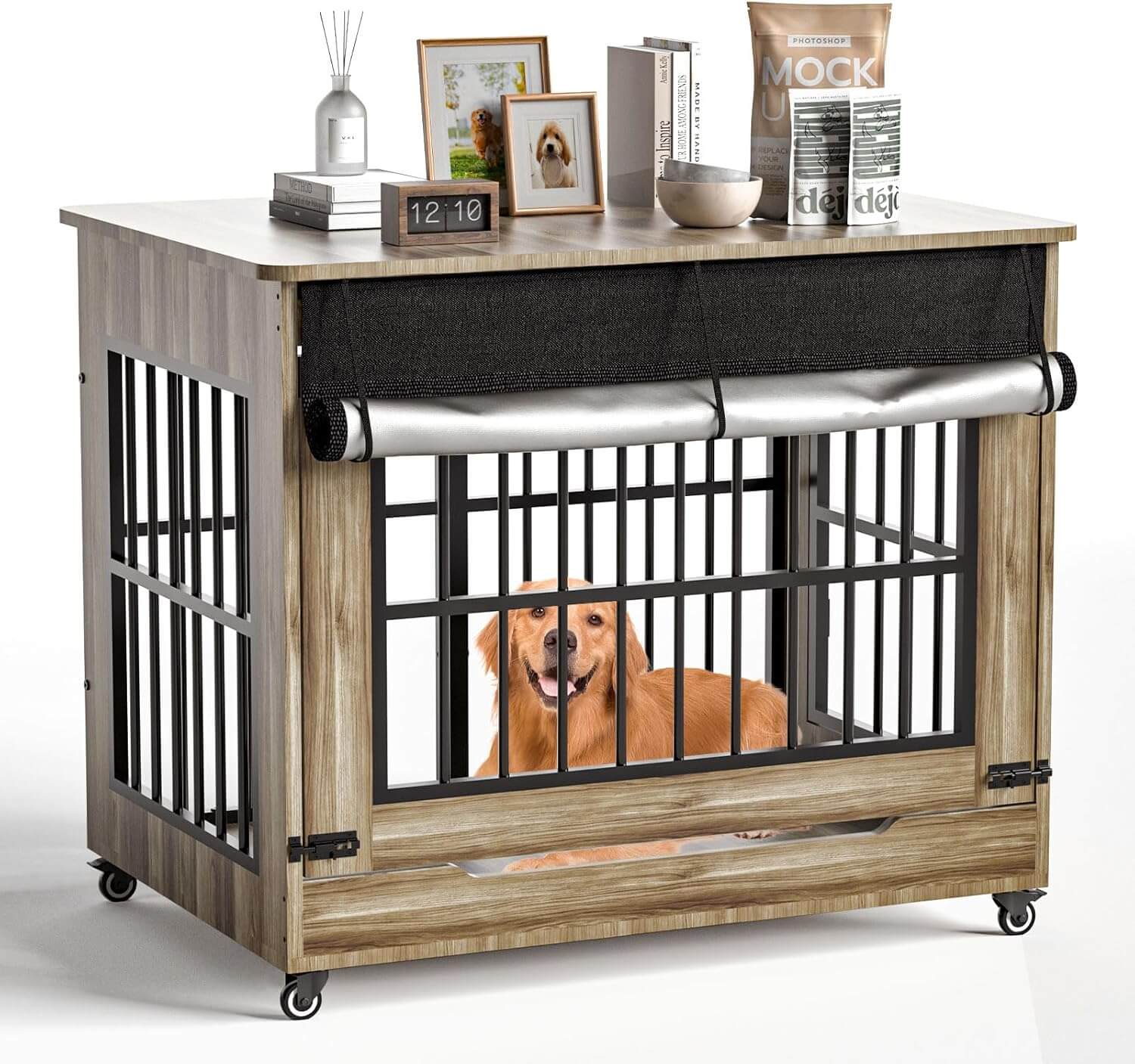 Hugcoz Double Door Wooden Dog Crate End Table