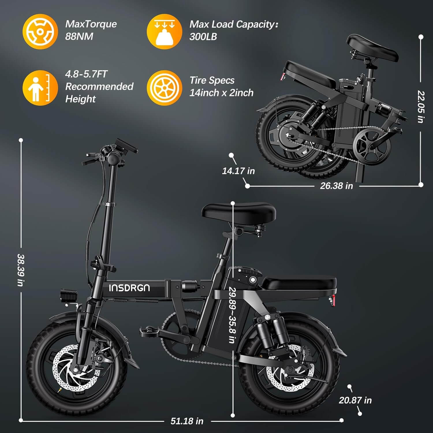INSDRGN A14 PRO 1500W 48V Folding Electric Bike