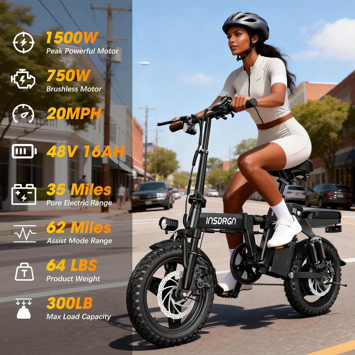 INSDRGN A14 PRO 1500W 48V Folding Electric Bike