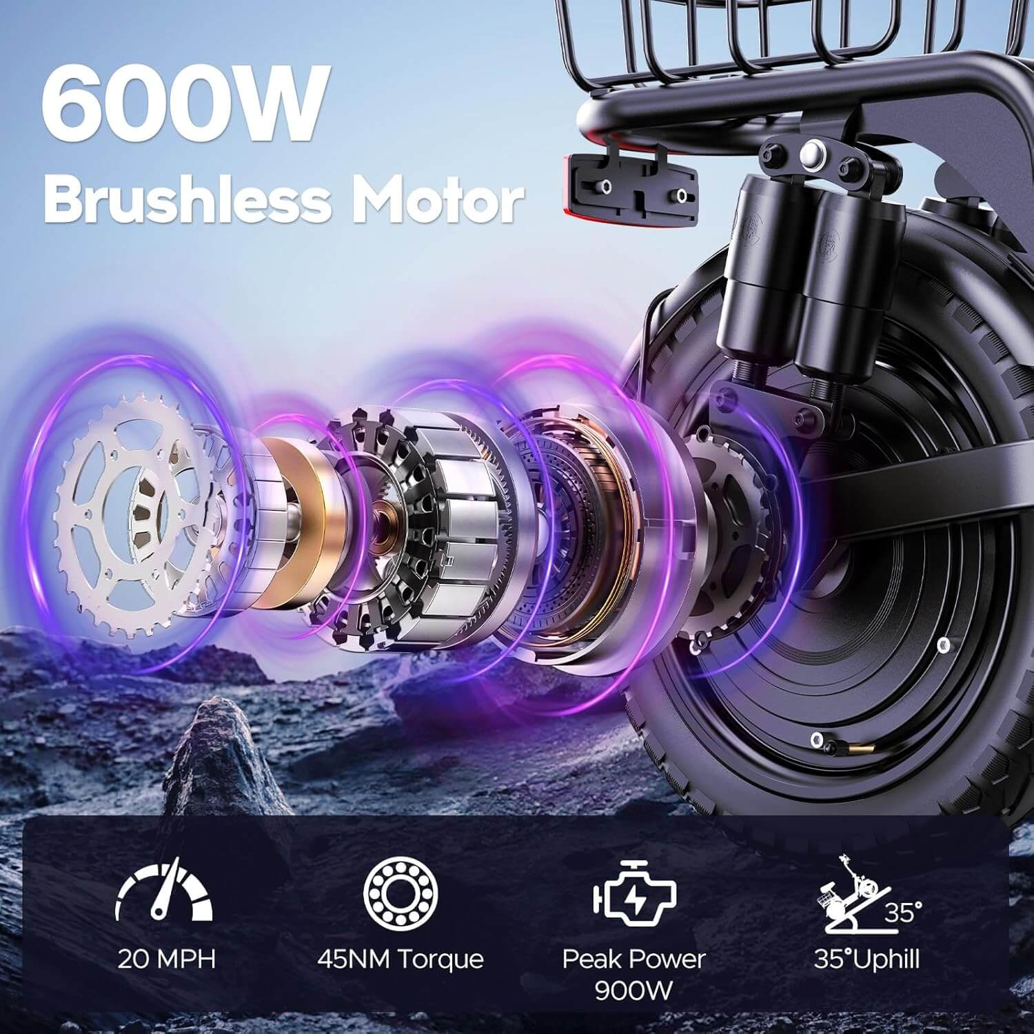 INSDRGN C14 900W Folding Electric Scooter, Rear Basket