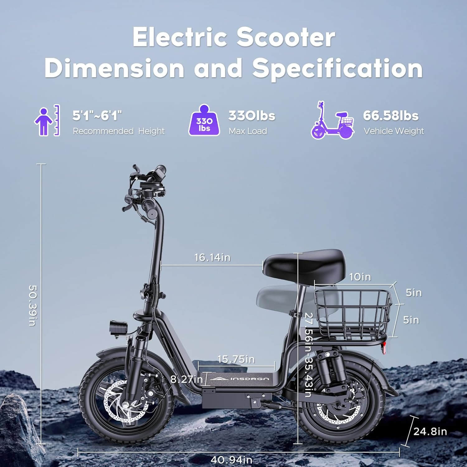INSDRGN C14 900W Folding Electric Scooter, Rear Basket