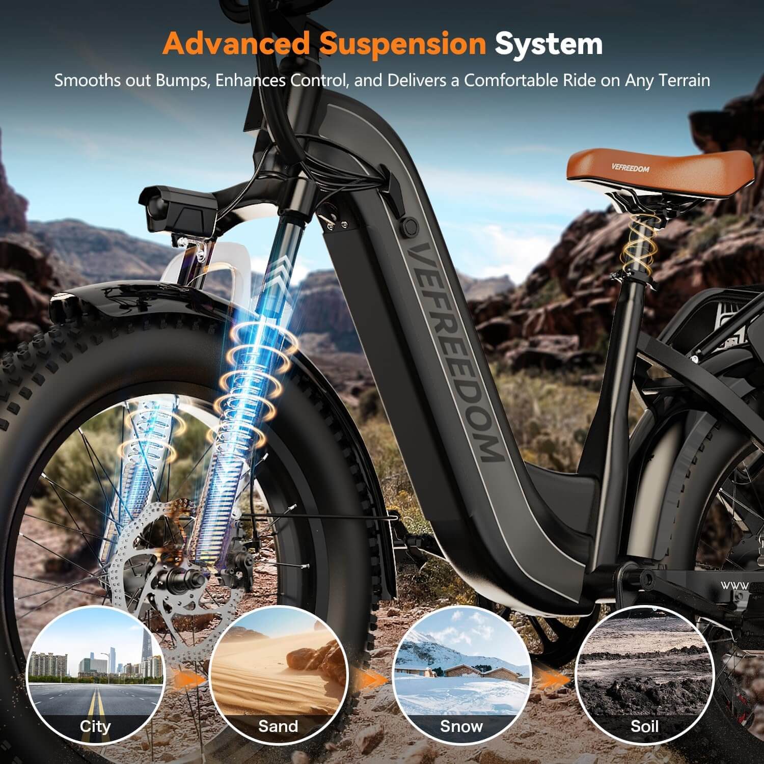 Ihahvc Vefreedom A8 1500W 48V Front Suspension Fat Tire Electric Bike