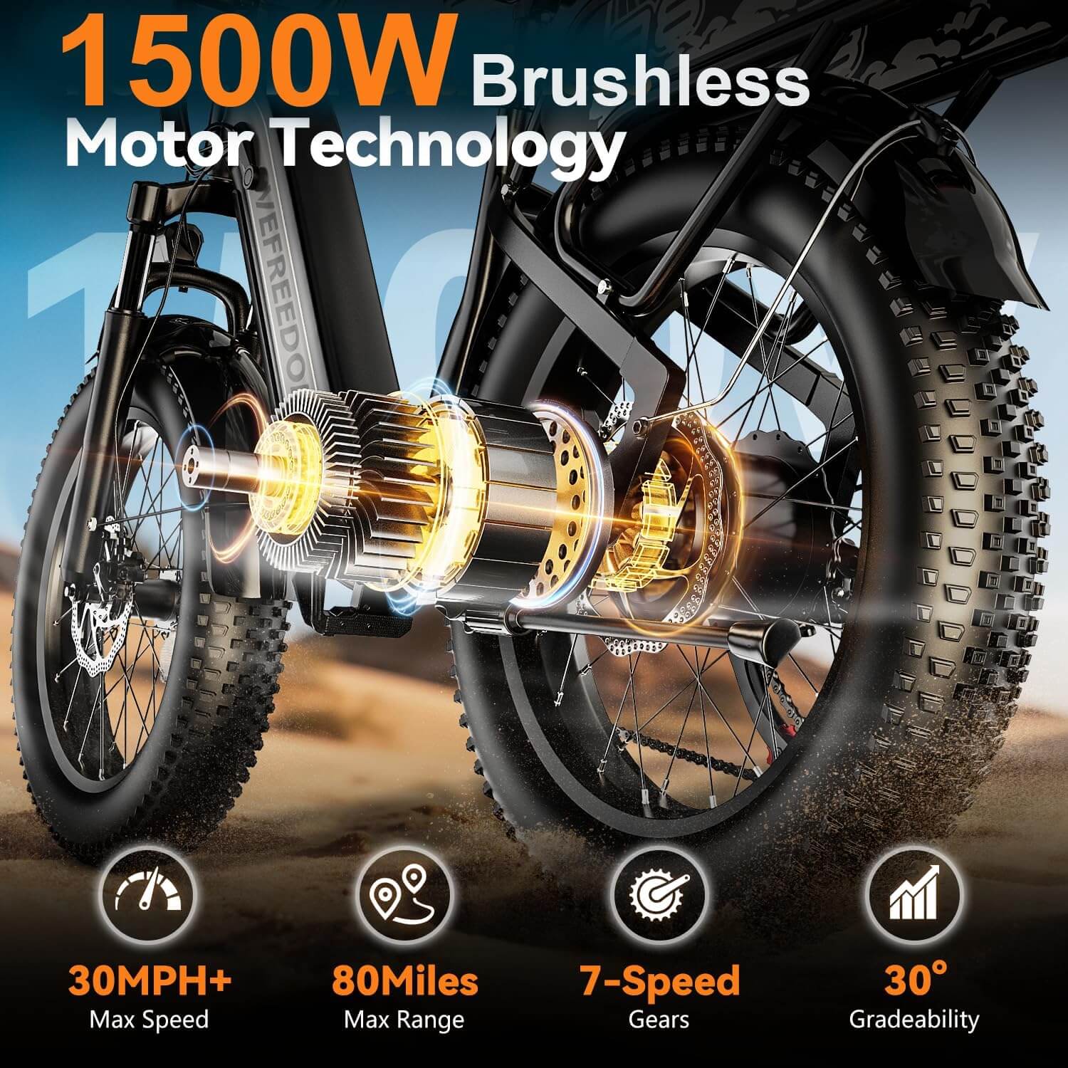 Ihahvc Vefreedom A8 1500W 48V Front Suspension Fat Tire Electric Bike