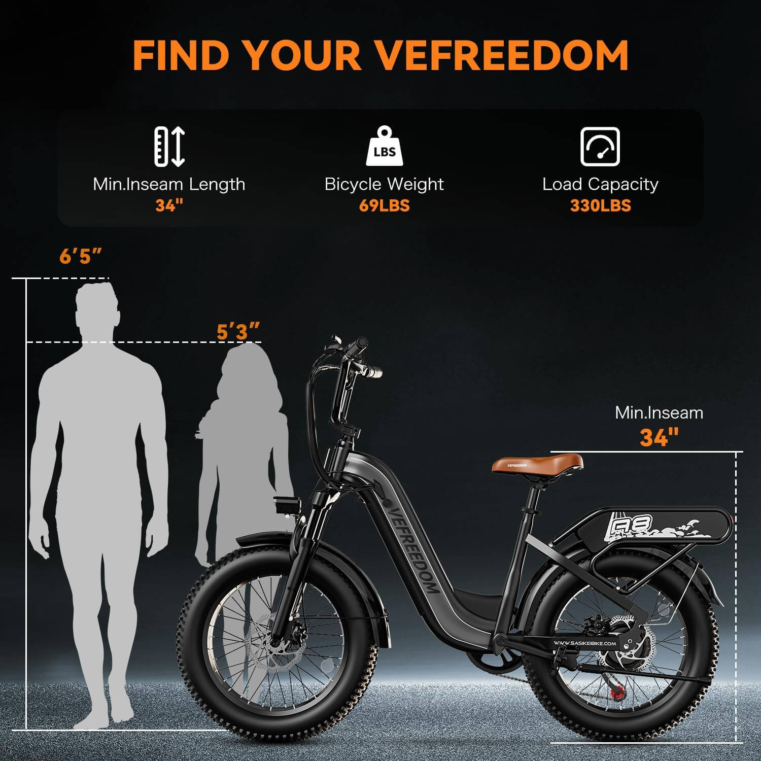 Ihahvc Vefreedom A8 1500W 48V Front Suspension Fat Tire Electric Bike