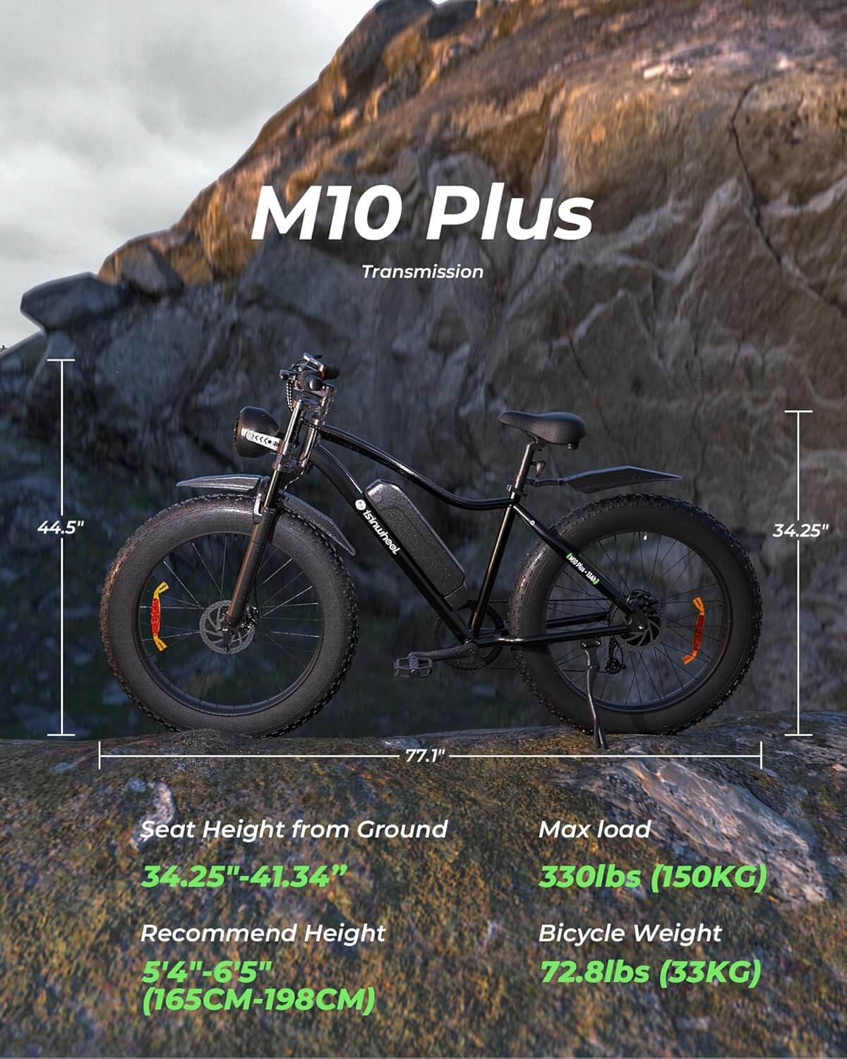 Isinwheel M10 Plus 1000W 48V 7 Speed Full Suspension Fat Tire Electric Bike